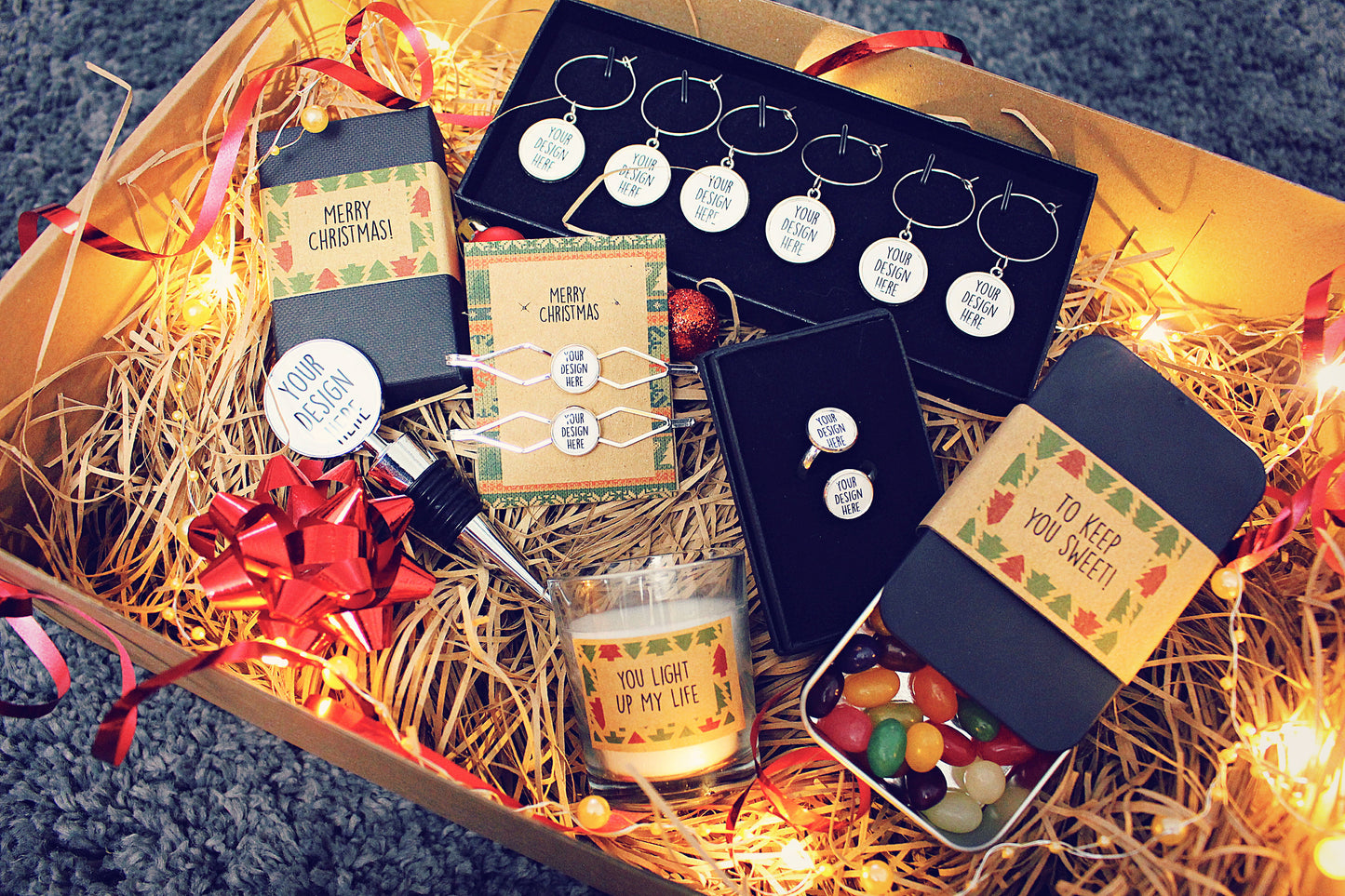 Christmas Gift Box for Her Filled Xmas hamper for women Jewellery Wine Charms Festive socks Personalised presents girlfriend wife sister mum
