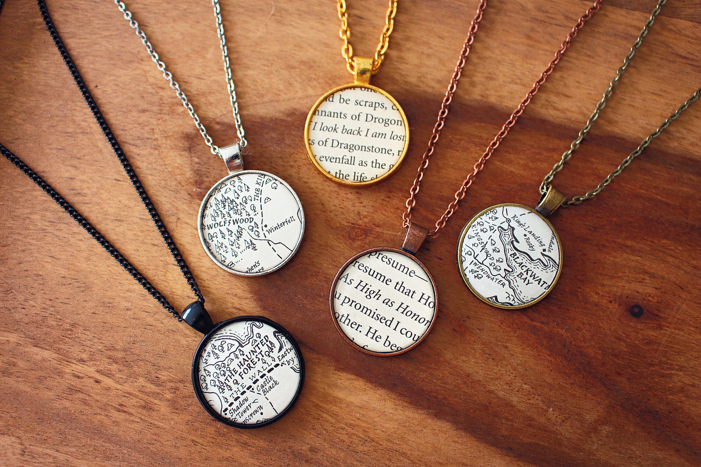 Game of Thrones pendants - Recycled books - Winter is Coming - Valar Morghulis - Blood of my Blood - Fire and Blood - Mother of Dragons