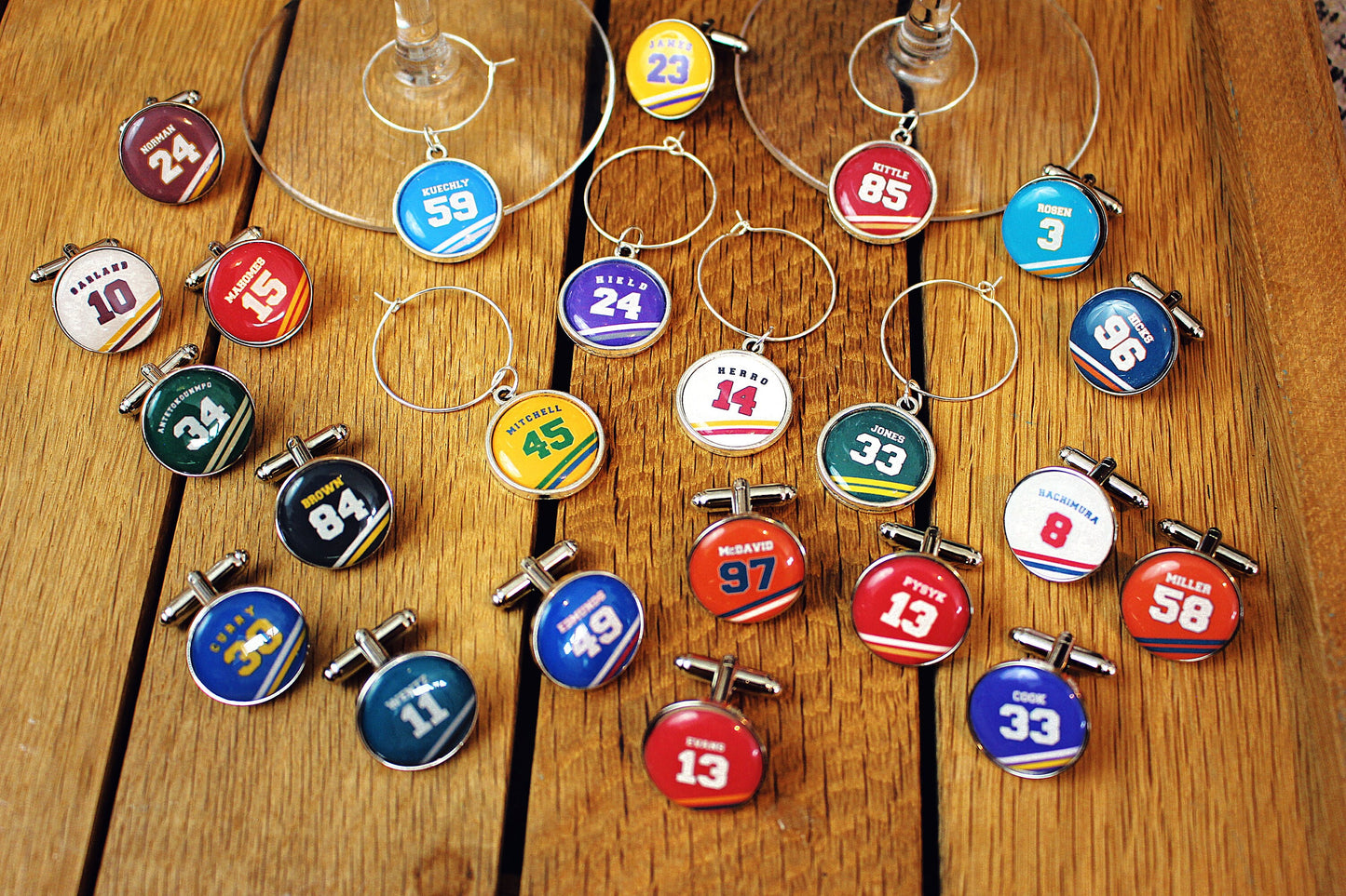 Team Colours Personalised Wine Charms. Your name and number. Sports jersey gift. Wine lover. Glass charms. Football shirt Rugby.