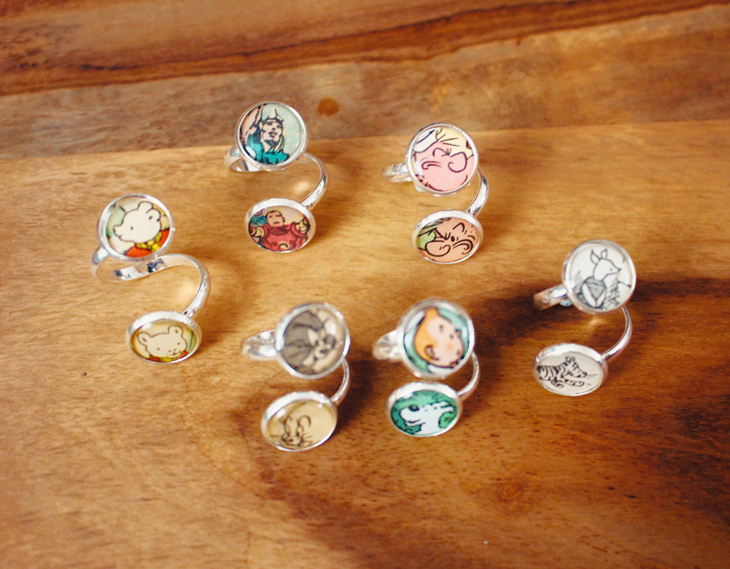 Recycled Book Page Rings. Book Lover Gift Bookworm Literature Upcycled jewellery Reclaimed Cartoon Classics. Mothers Day Gift. Gift for Mum.