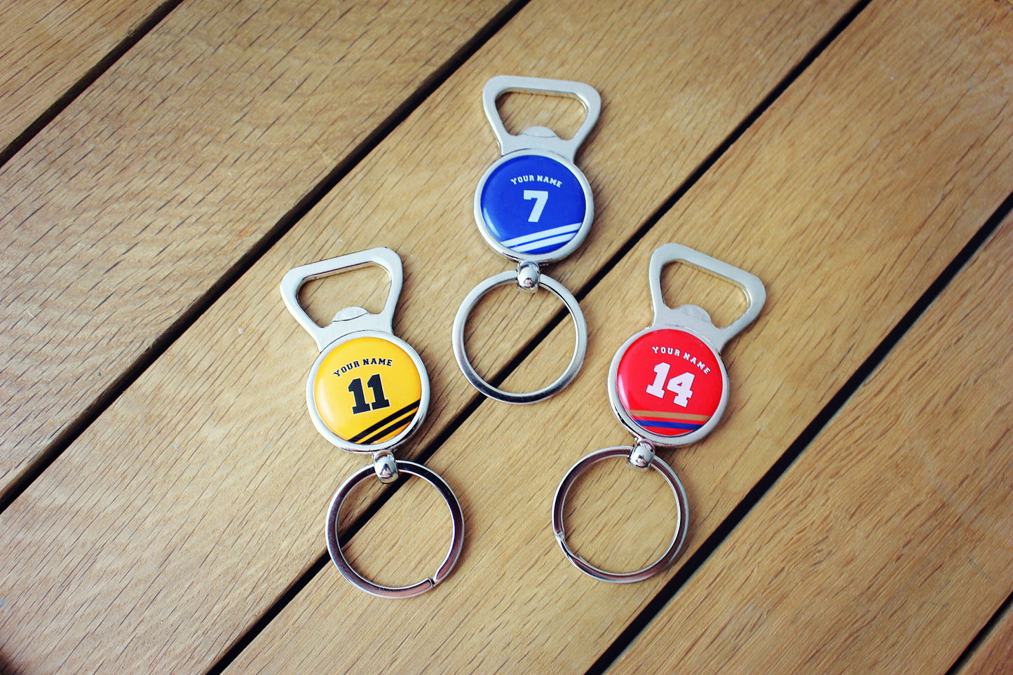 Football Team Colours Bottle Openers Your team shirt with name and number Personalised sports jersey jewellery Gift for football fan Alcohol