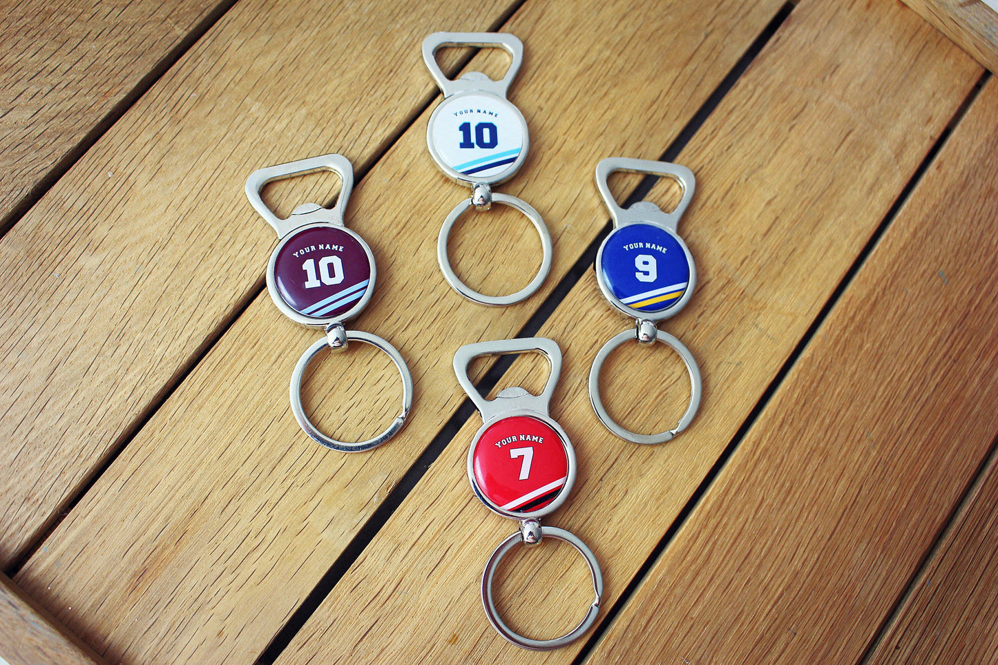 Football Team Colours Bottle Openers Your team shirt with name and number Personalised sports jersey jewellery Gift for football fan Alcohol