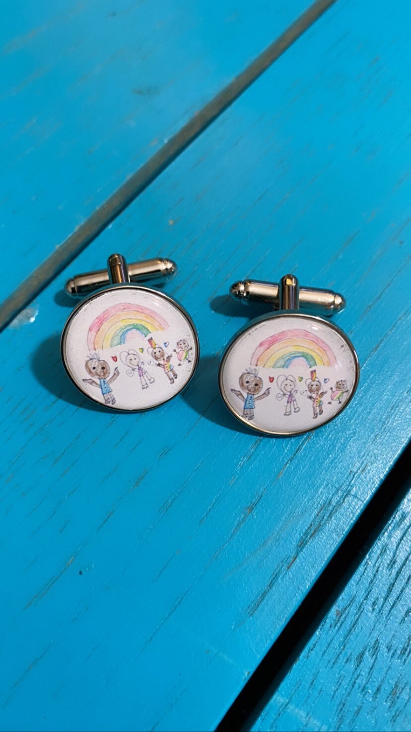 Child art/drawing personalised cufflinks. Unique parent, dad, father gift. Custom made. Christmas present. Kids artwork. Handprint Footprint