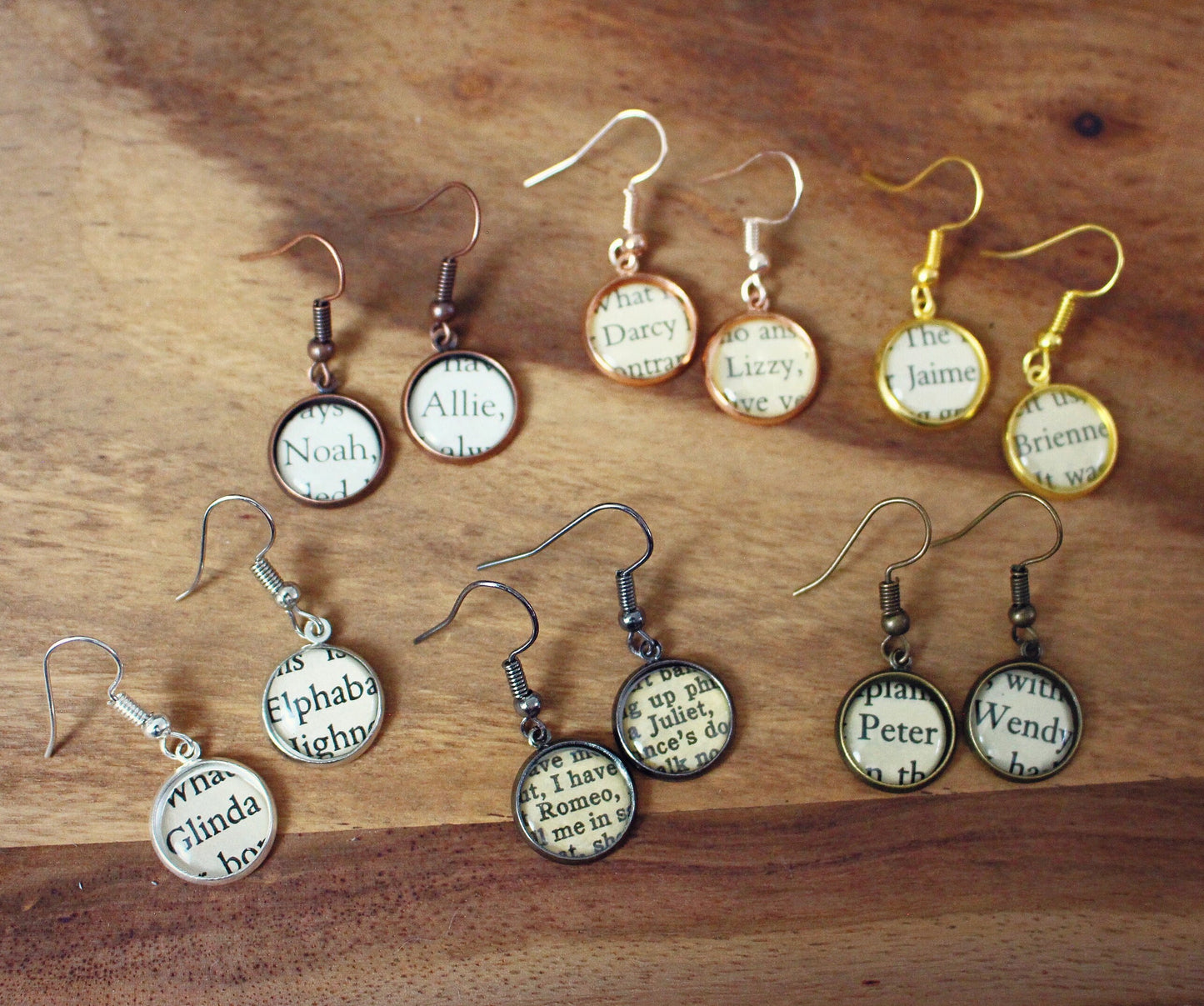 Shakespeare earrings. Recycled Romeo and Juliet page jewellery. Vintage book. Wedding. Theatre gift. Romantic. Actor. Personalised present