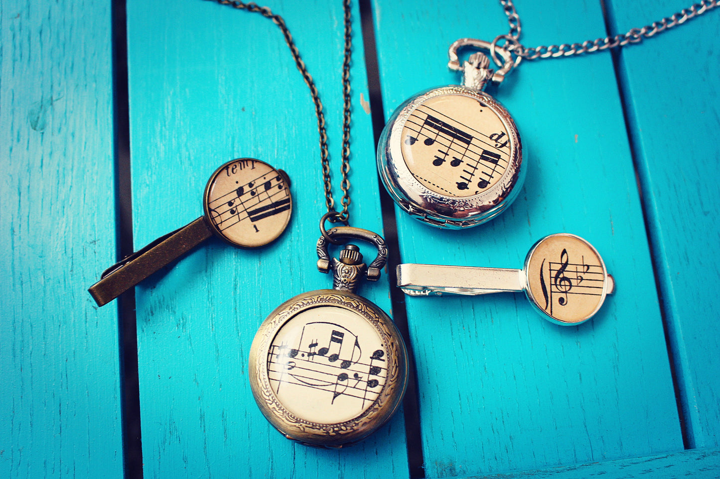 Vintage Sheet Music Pocket Watch. Upcycled gift for men. Cufflinks Tie Bar. Musician. Groom accessory. Groomsmen. Father of the Bride. Men