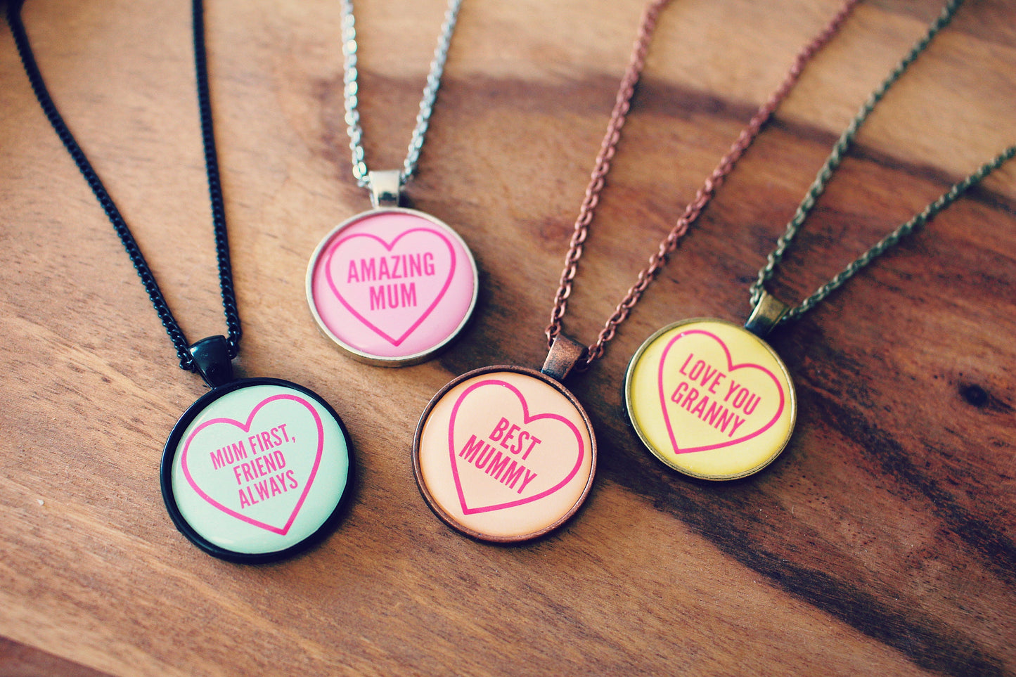 Love Hearts Necklace. Love You Mum! Amazing Mum! Gift for Granny. Grandmother. Retro sweets. Sweeties. Personalised message. Novelty candy