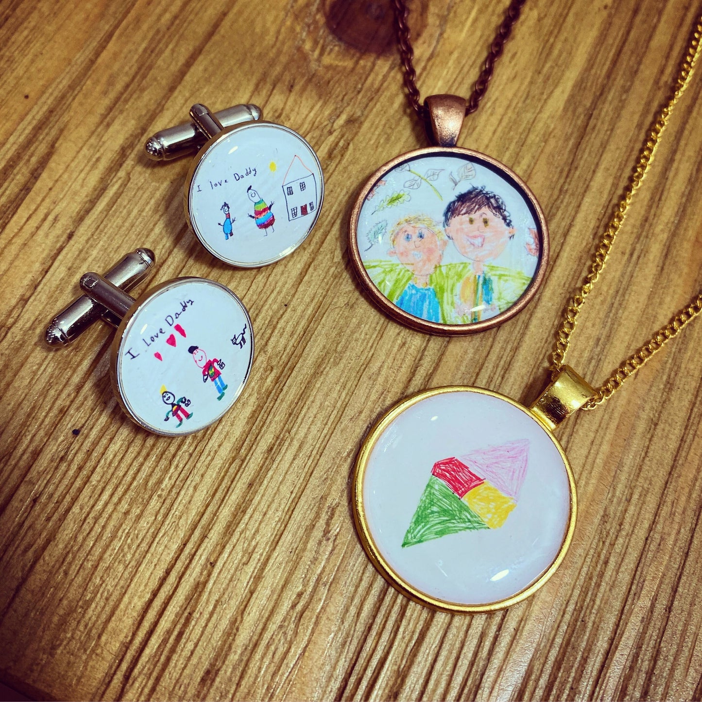 Child art/drawing personalised cufflinks. Unique parent, dad, father gift. Custom made. Christmas present. Kids artwork. Handprint Footprint