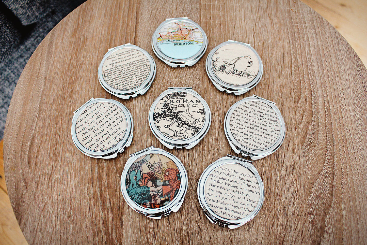 Recycled Book Page Compact Mirrors. Comic Book Illustrations. Bridesmaid Gift. Personalised Pocket Mirror. Mothers Day Gift. Gift for Mum.