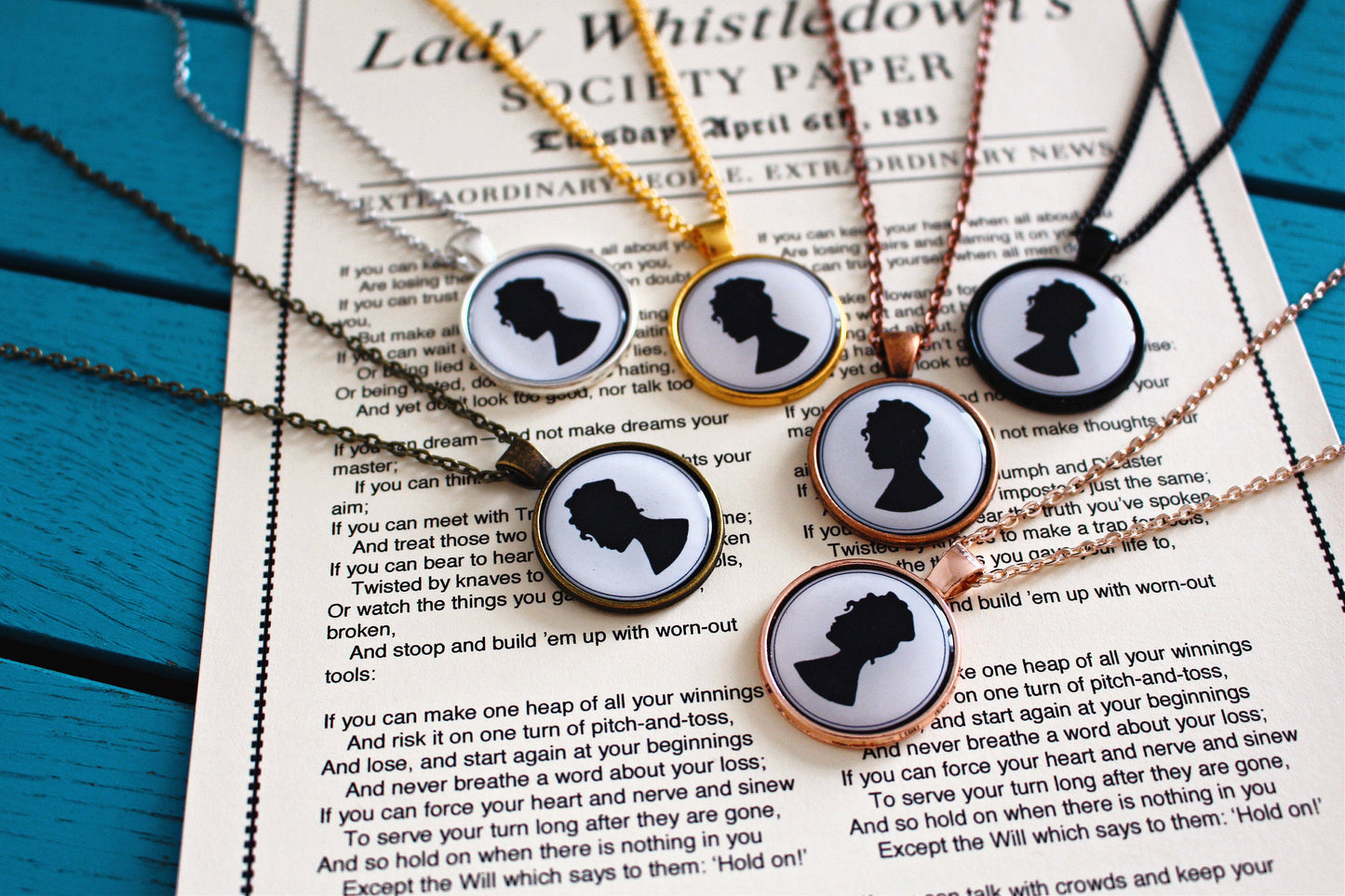 Lady Whistledown Society Paper Necklace. TV Lover. Inspired by Bridgerton. Novelty necklace. Mothers Day Gift. Gift for Mum. Bride.