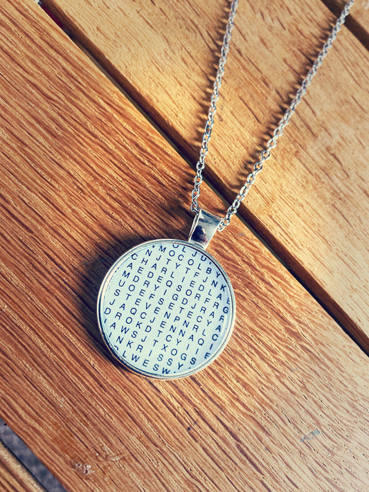 Wordsearch Necklace. Crossword Sudoku. Personalised words. Monochrome. Hidden message. Secret meaning. Word Search Gift. Gift for mum Funny