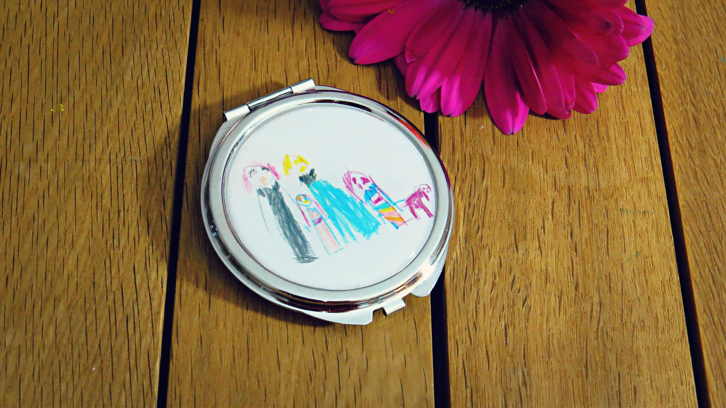 Kids Artwork Compact Mirror. Your Childs Drawing / Painting Pocket Mirror. Personalised Gift for Mum. Children Art Mothers Day Gift.