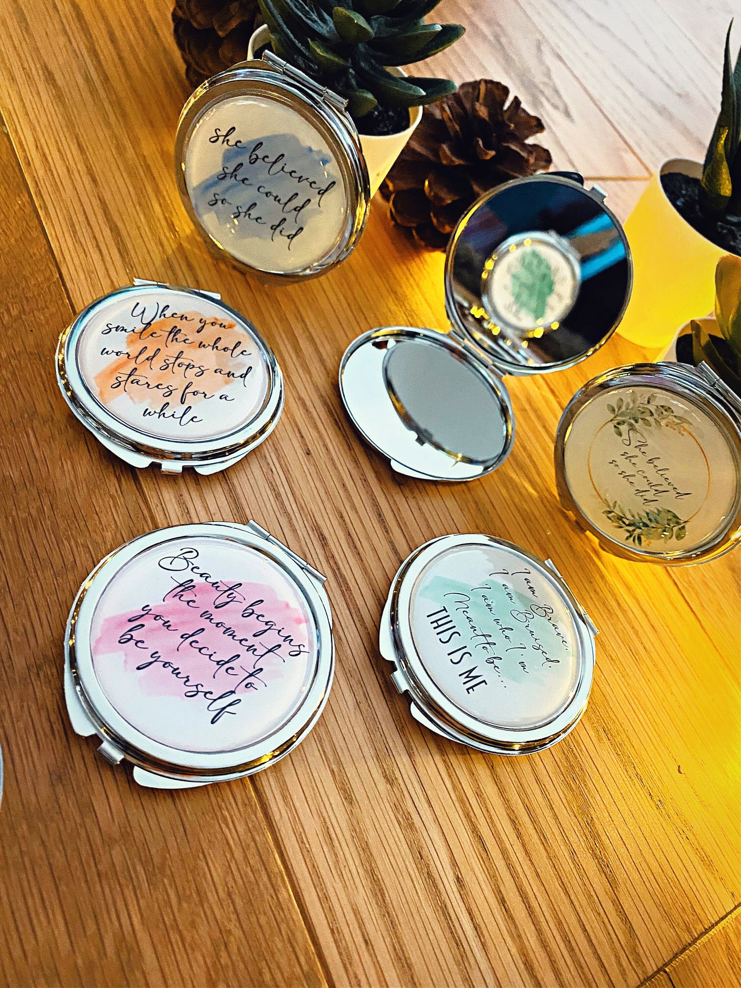 Inspiring Quotes Compact Mirror Calligraphy Words of Affirmation Feminist Pocket Mirror Mindfulness Mothers Day Gift. Gift for Mum.
