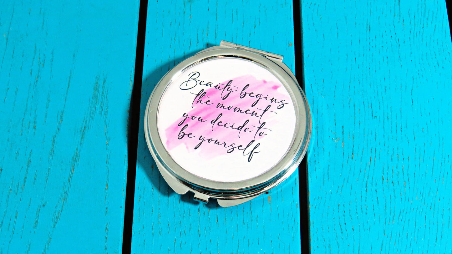 Inspiring Quotes Compact Mirror Calligraphy Words of Affirmation Feminist Pocket Mirror Mindfulness Mothers Day Gift. Gift for Mum.