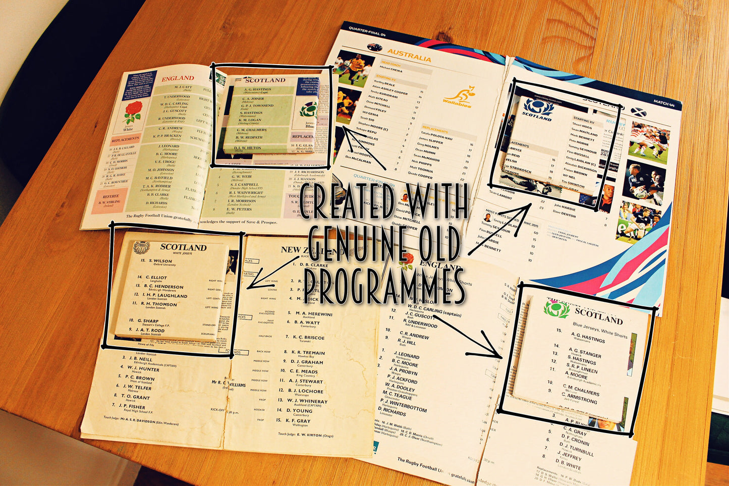 Upcycled Rugby Programme Coasters. Vintage Rugby Gift Unique Memento Iconic sports events match. World Cup Final Six Nations Rugby Lover
