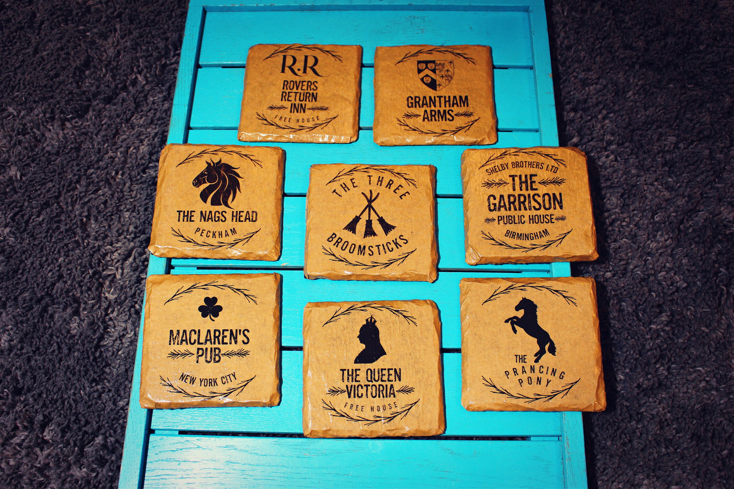 TV Pub Sign Coasters. Film Lover. Custom Home Bar. Personalised Pub Sign. Television Fan. Garrison Pub Rovers Return Queen Vic The Nags Head