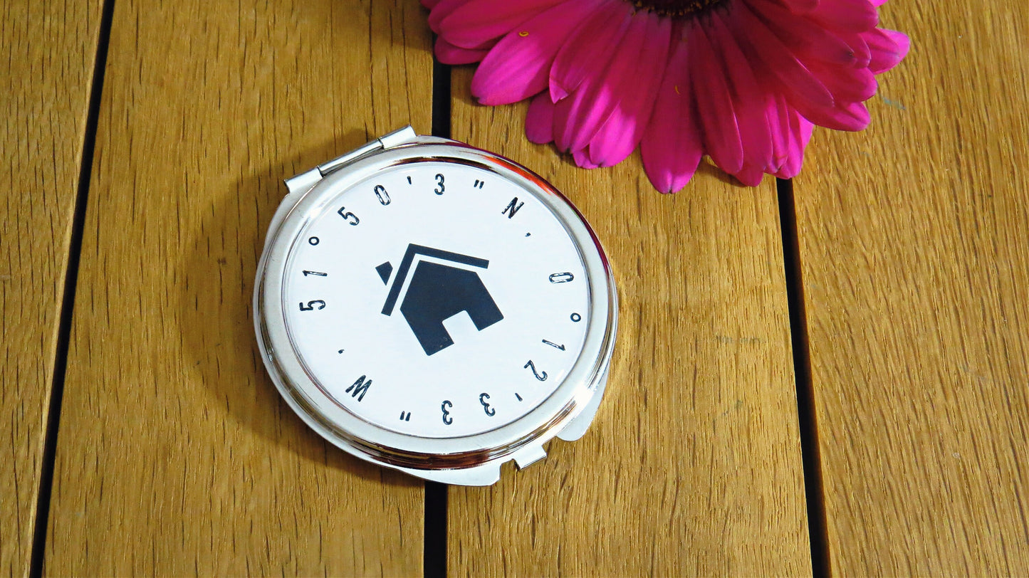 Personal Coordinates Compact Mirror. Special Place Gift. Favourite location Pocket Mirror. First Kiss. Mothers Day Gift. Gift for Mum.