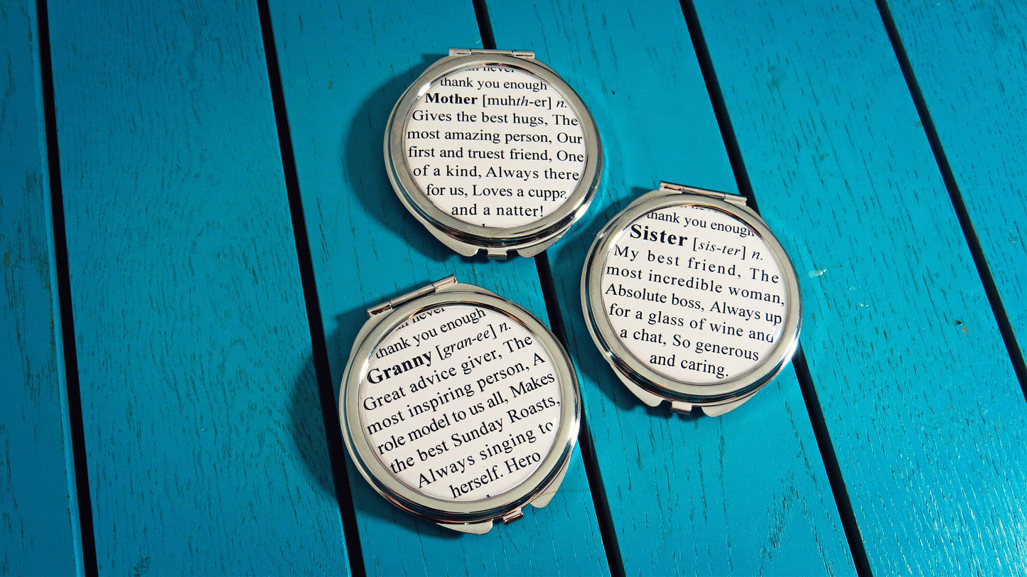 Dictionary Definition Mirror. Personalised Compact Mirror.
