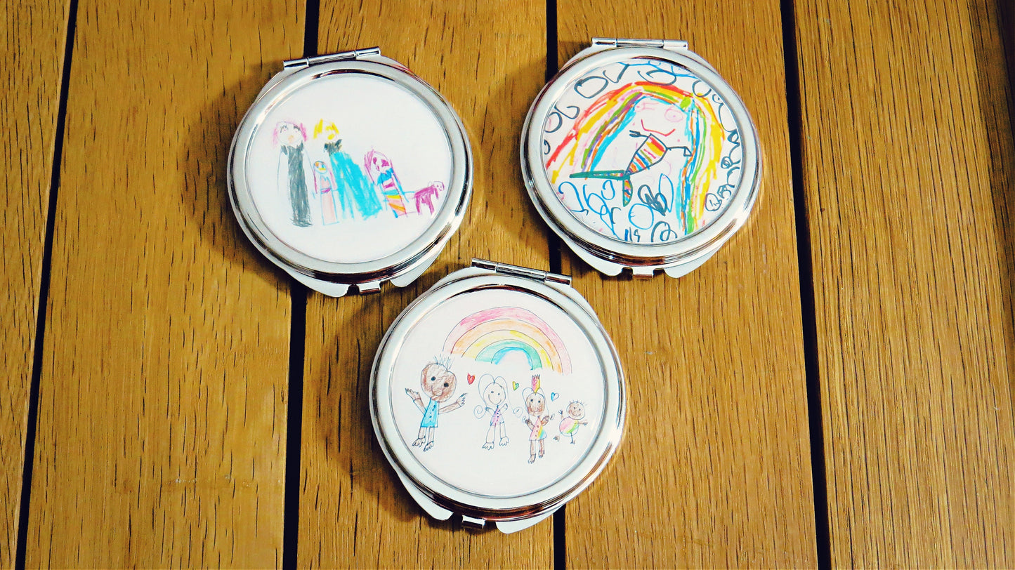 Kids Artwork Compact Mirror. Your Childs Drawing / Painting Pocket Mirror. Personalised Gift for Mum. Children Art Mothers Day Gift.