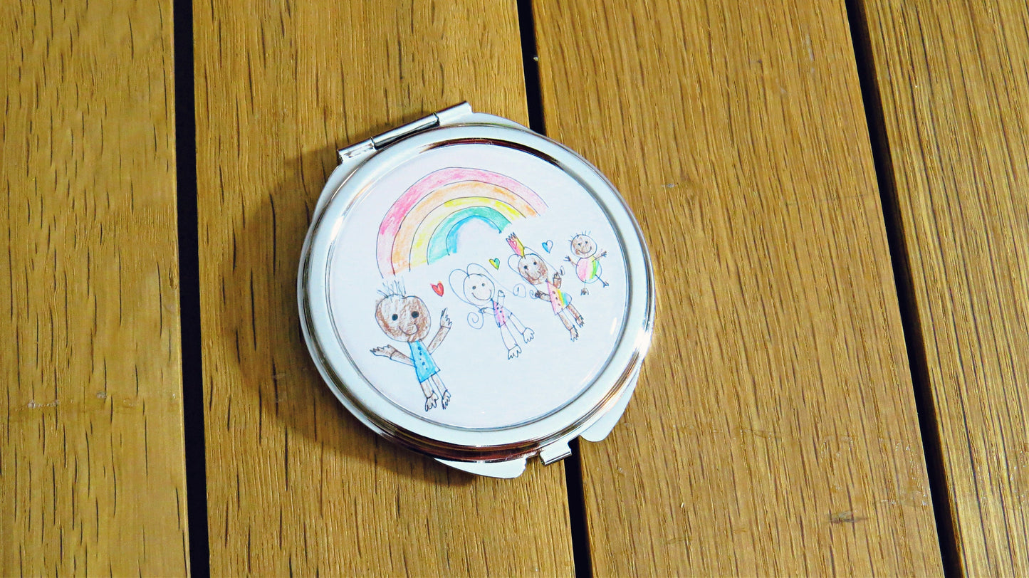 Kids Artwork Compact Mirror. Your Childs Drawing / Painting Pocket Mirror. Personalised Gift for Mum. Children Art Mothers Day Gift.