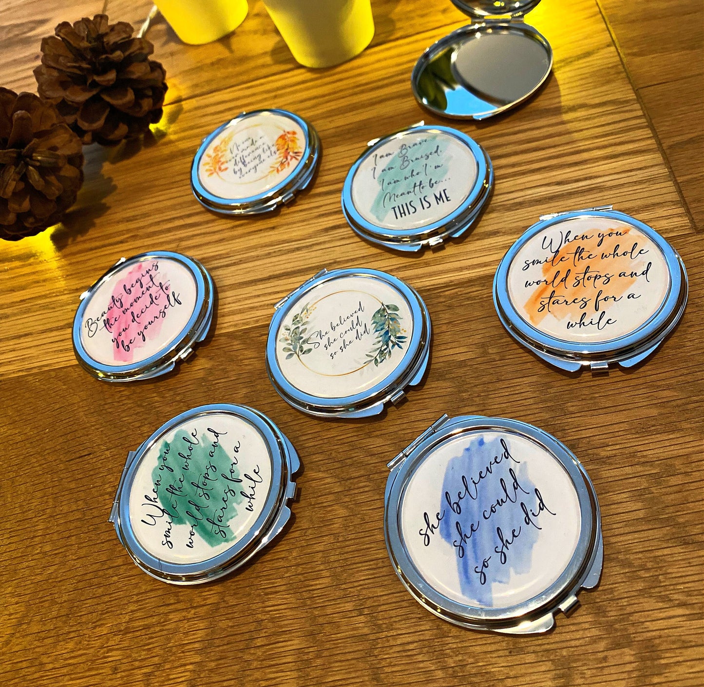 Inspiring Quotes Compact Mirror Calligraphy Words of Affirmation Positivity Feminist Pocket Mirror Mindfulness Quotes Empowering Watercolour