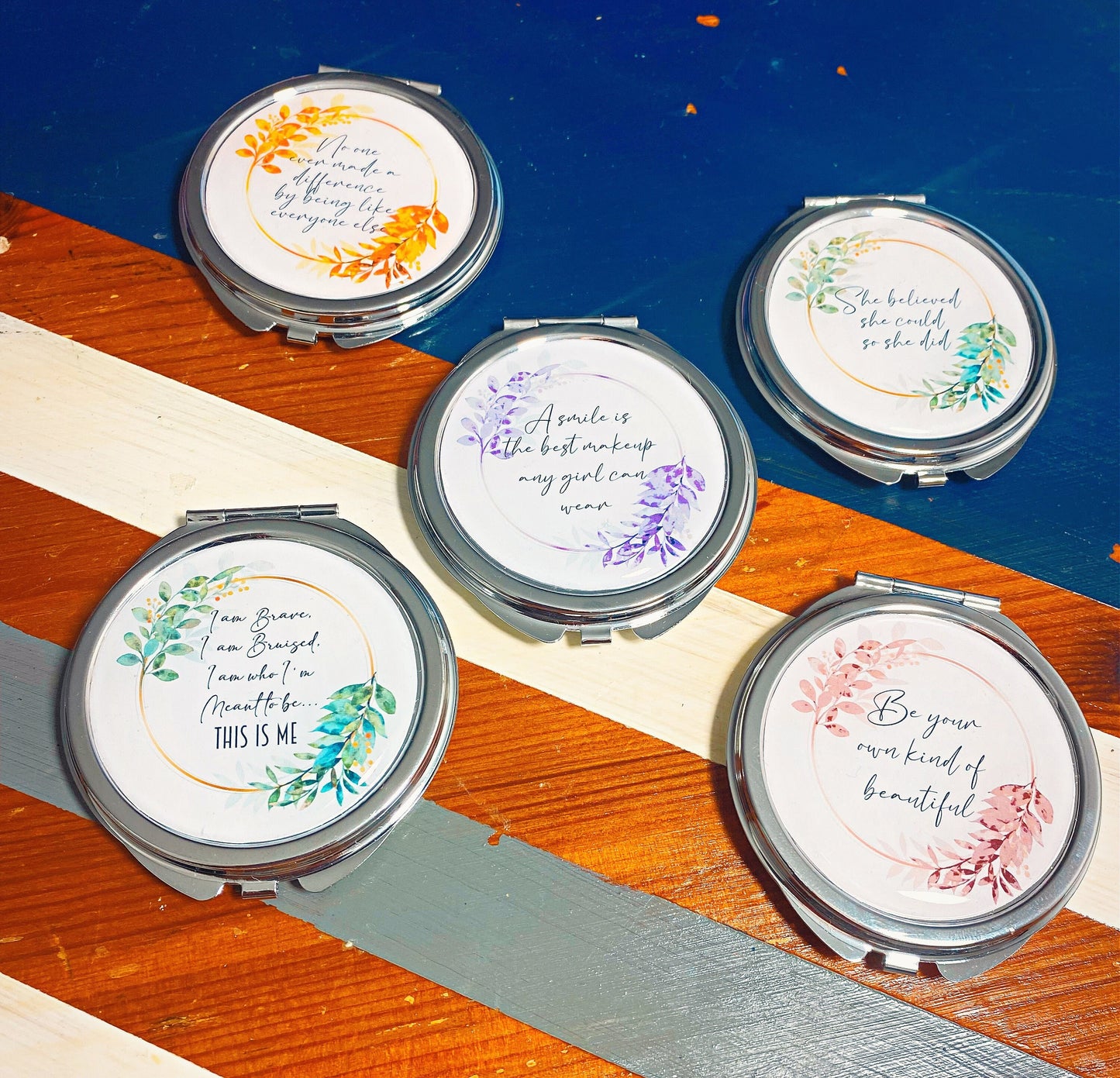 Inspiring Quotes Compact Mirror Calligraphy Words of Affirmation Positivity Feminist Pocket Mirror Mindfulness Quotes Empowering Watercolour