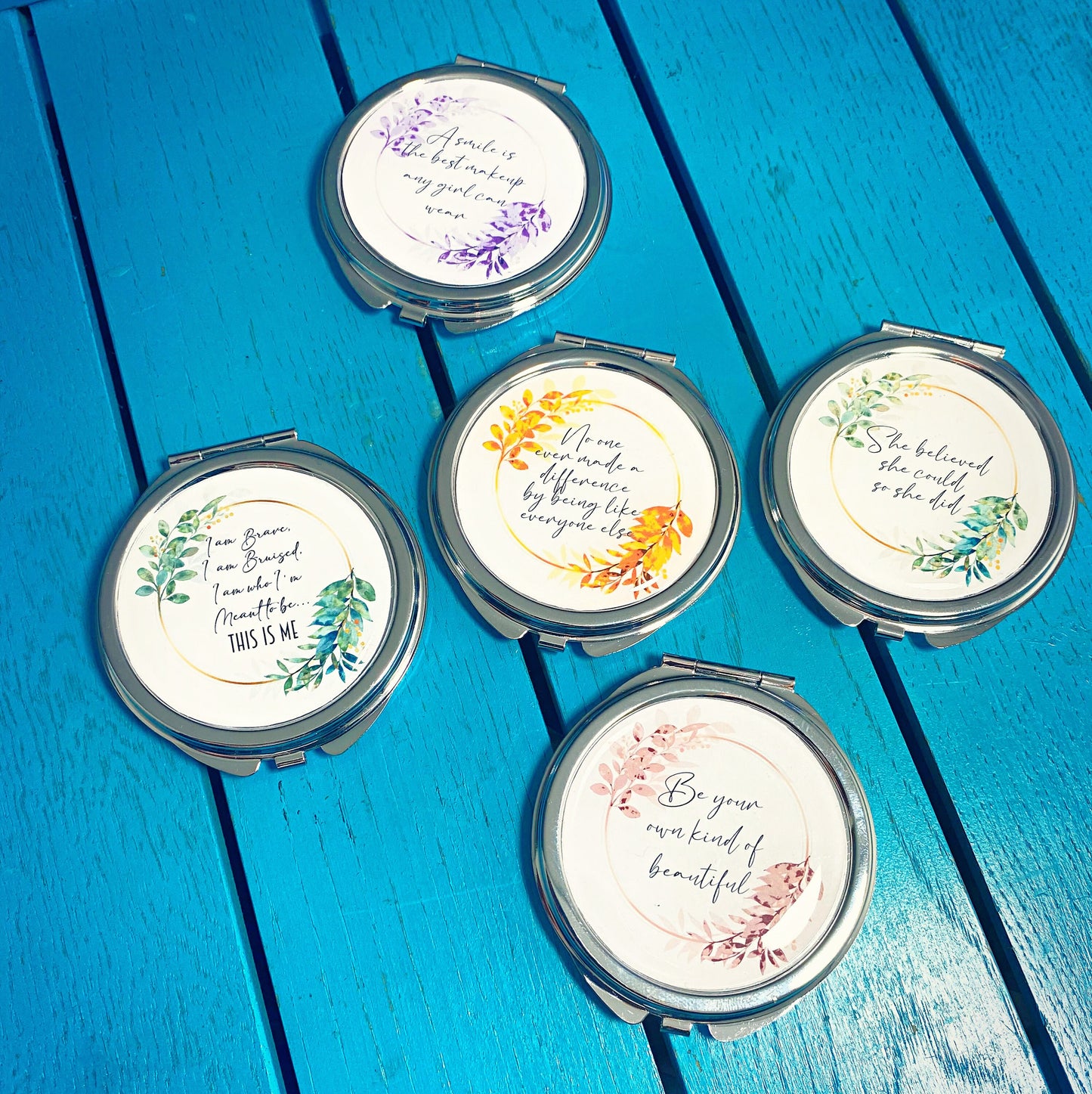 Inspiring Quotes Compact Mirror Calligraphy Words of Affirmation Positivity Feminist Pocket Mirror Mindfulness Quotes Empowering Watercolour