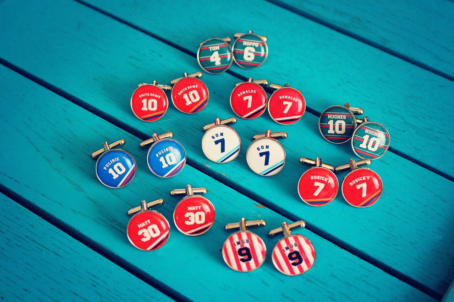 Your Team Colours Cufflinks! Sports jersey personalised name and number. Any team. Groomsmen set. American sport. Custom made.