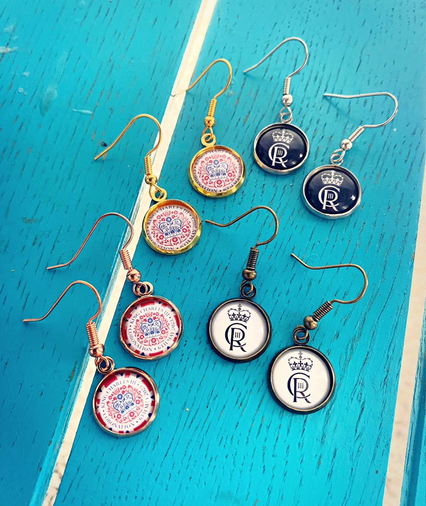 Coronation Jewellery. King Charles III Royal Cypher Necklace. British Coat of Arms. Union Jack Earrings. Great Britain Street Party Outift