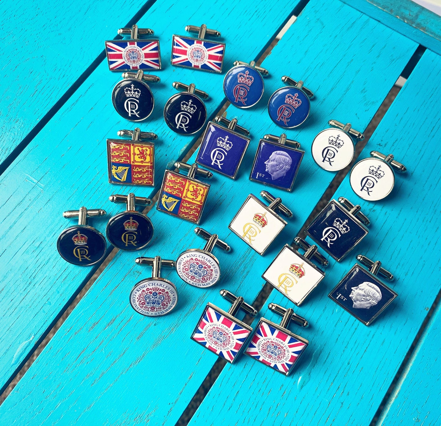 Coronation Cufflinks. King Charles III Royal Cypher Pocket Watch. British Coat of Arms. Union Jack Tie Bar. Great Britain Street Party Gift