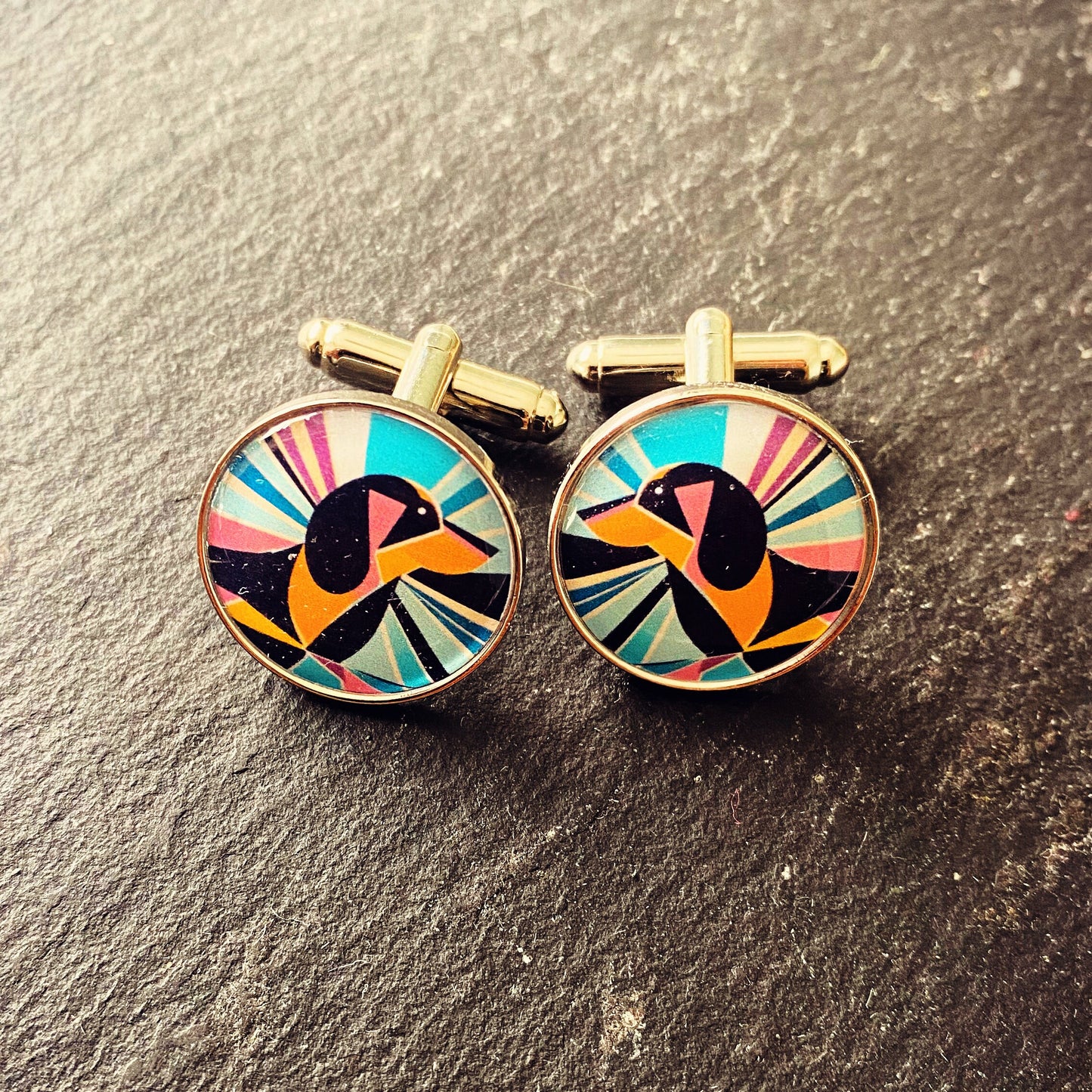 Geometric Pet Cufflinks. Dog gifts. Daschund. Labrador. Cocker Spaniel. German Shepherd. Pug. Golden Retriever. Bulldog. Colourful Groom.
