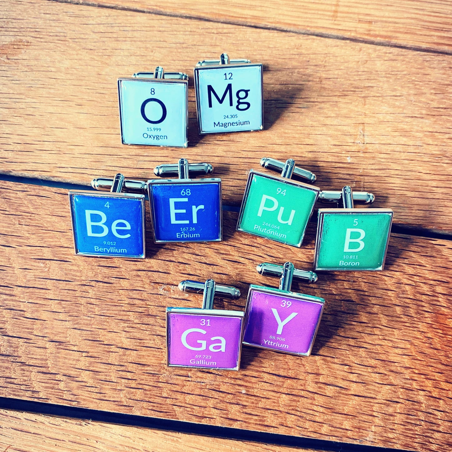 Periodic Table Cufflinks. Chemical Elements Jewellery. Scientist Gift. Science Themed Wedding. Personalised Colourful Groomsmen set. Geek!