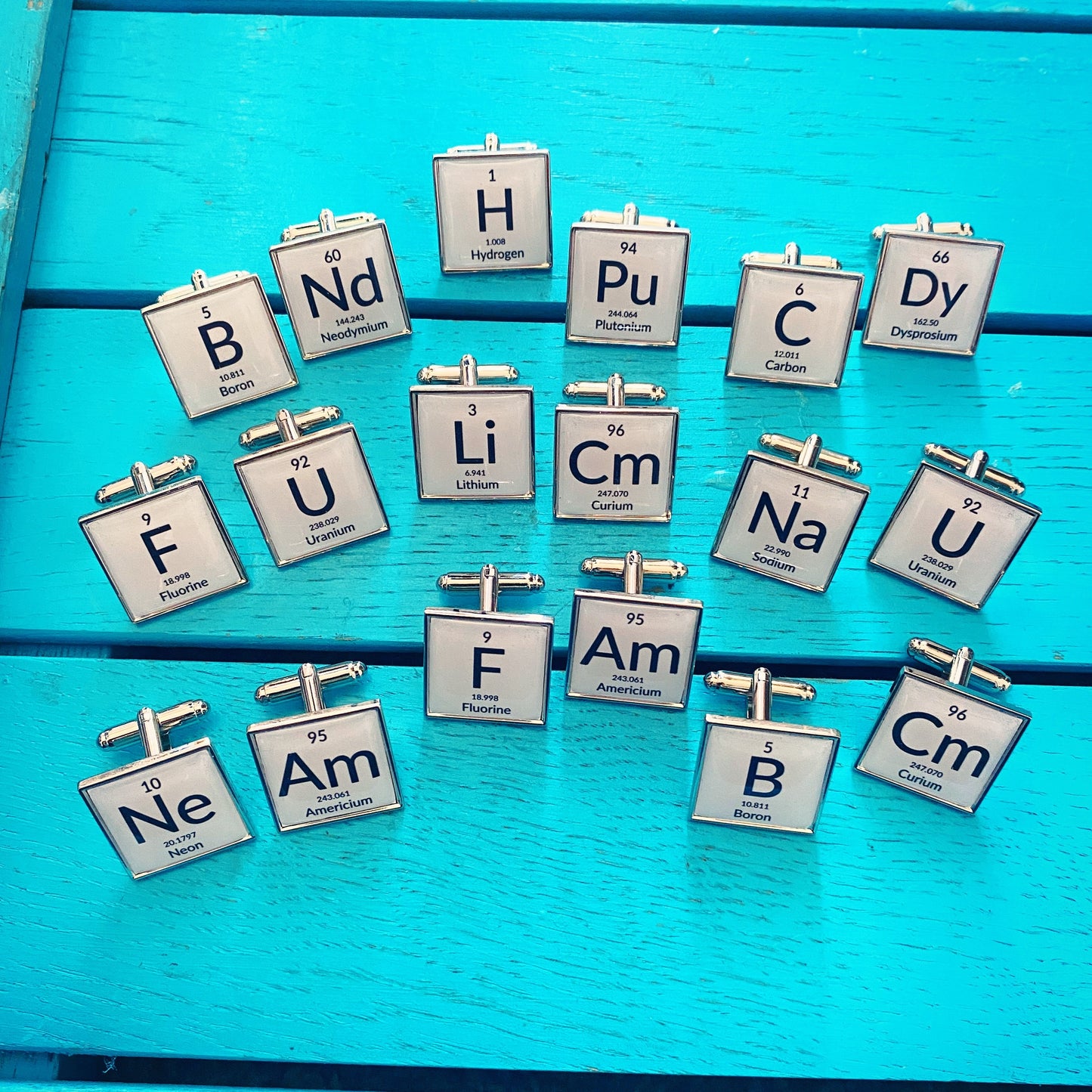 Periodic Table Cufflinks. Chemical Elements Jewellery. Scientist Gift. Science Themed Wedding. Personalised Colourful Groomsmen set. Geek!