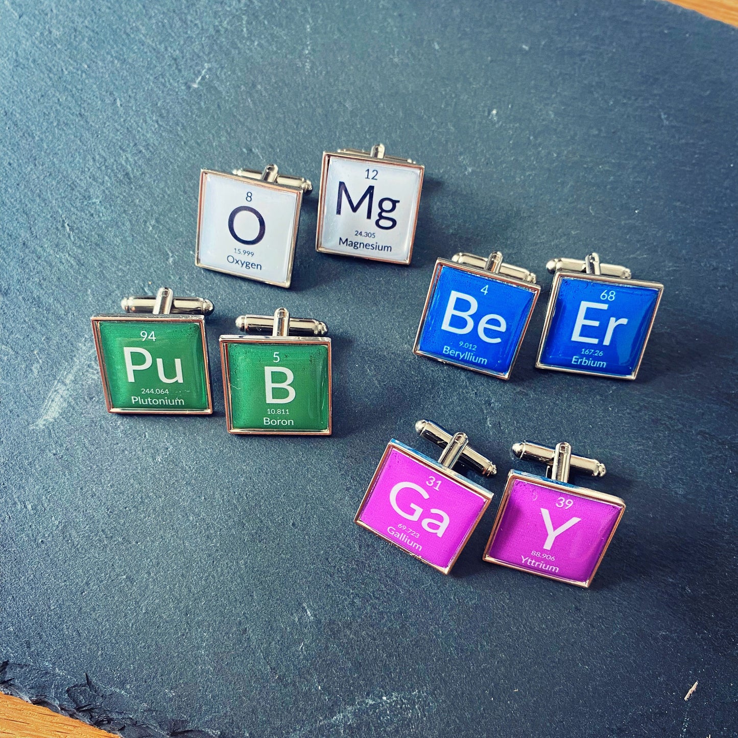 Periodic Table Cufflinks. Chemical Elements Jewellery. Scientist Gift. Science Themed Wedding. Personalised Colourful Groomsmen set. Geek!