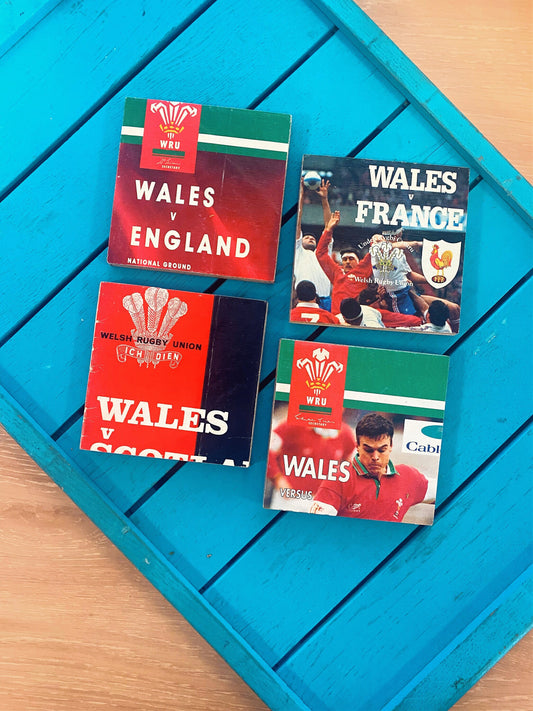 Vintage Wales Rugby Programme Coasters. Upcycled Rugby Gift. Man Cave Home Decor. Retro Rugby Gift for Dad. Rugby World Cup.