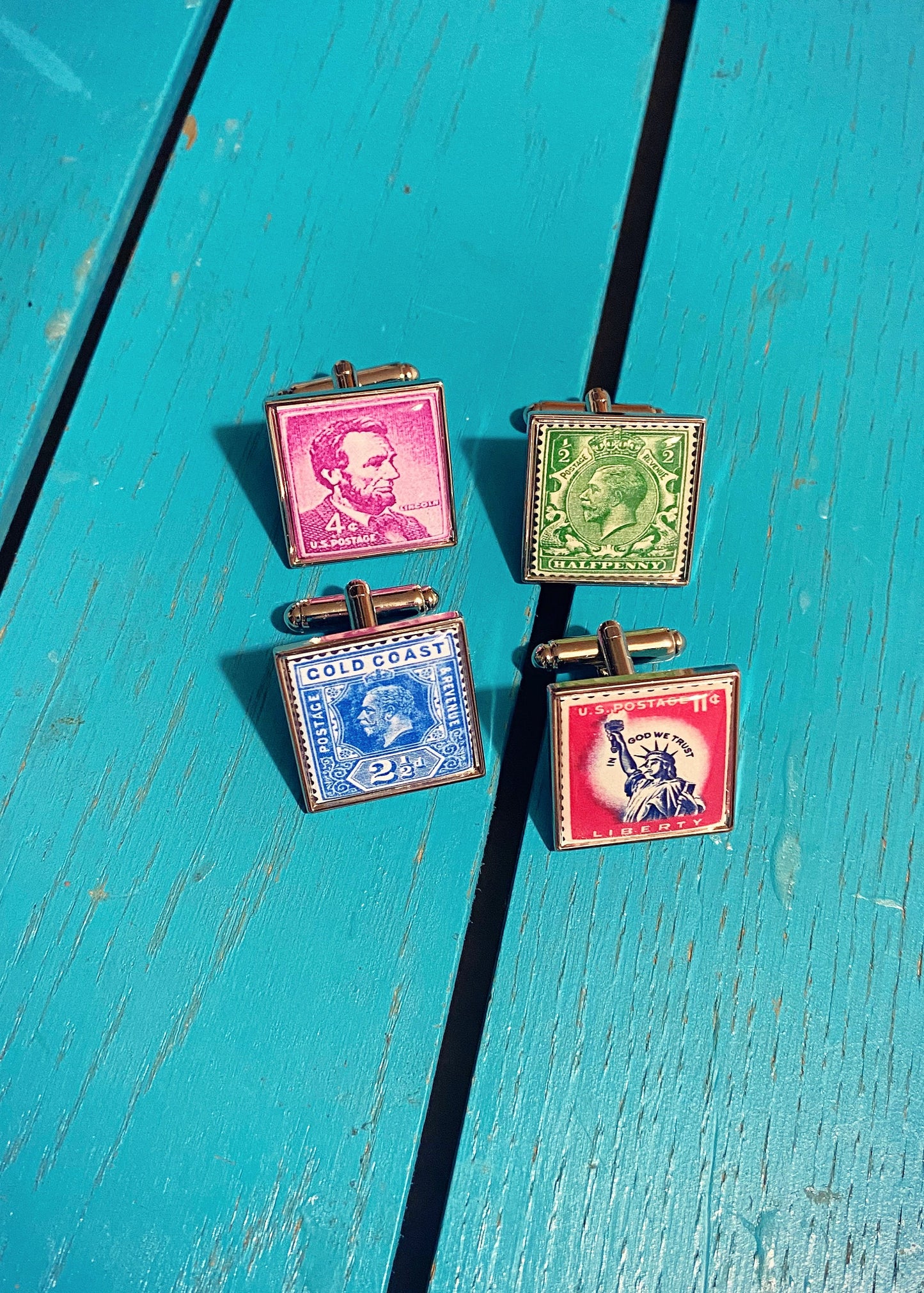 Vintage Stamp Cufflinks. Historic Postal Stamp Gift. Stamp Collector Rare mail stamps. Wedding Groom Cufflinks, Tie Bar, Tie Slide, Tie Clip