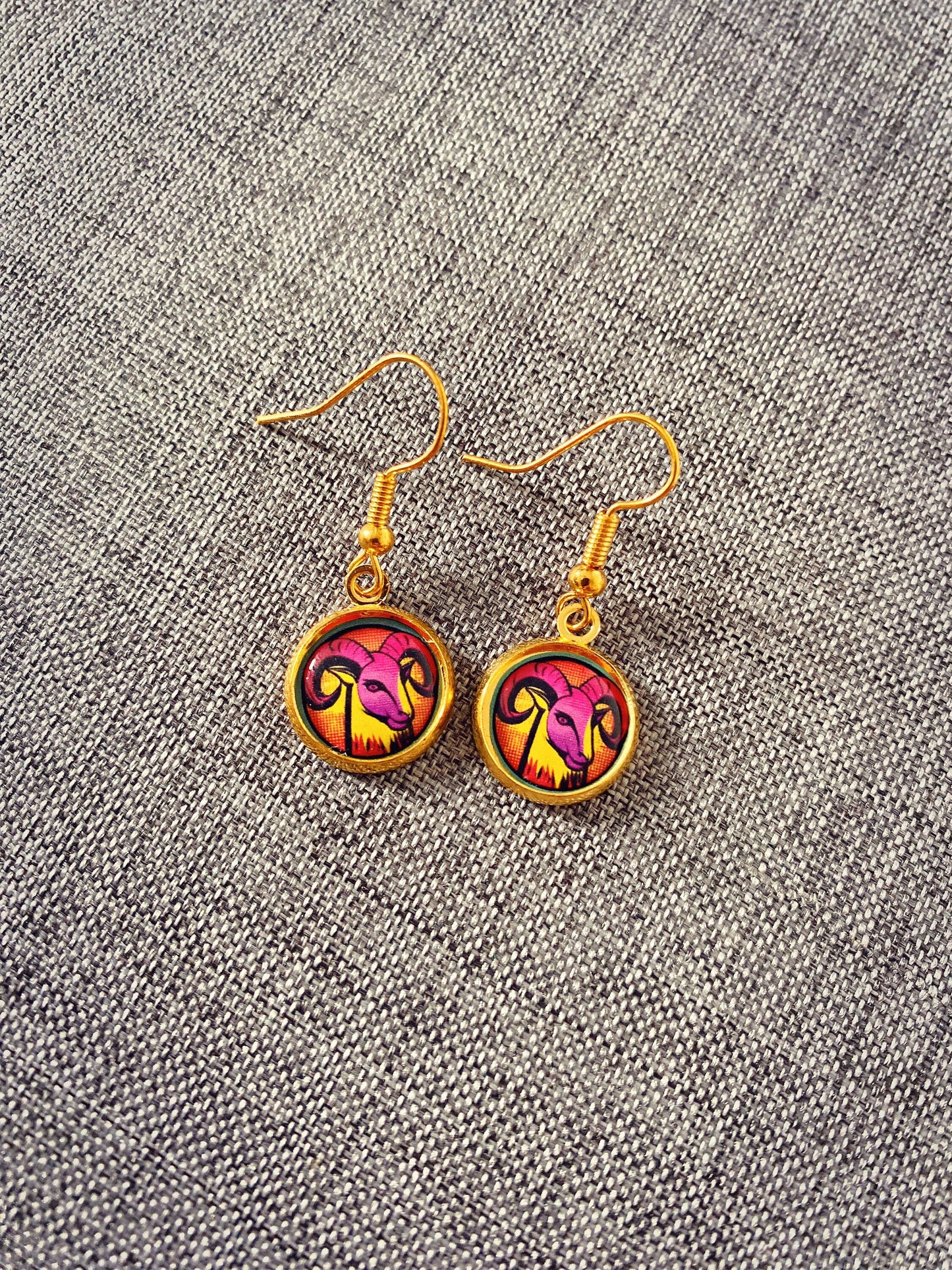 Aries Earrings. Horoscope Symbol Necklace. Zodiac Sign Jewellery. Astrology Earrings. Pop Art Colourful Pendant. Star Sign Gift. Ram.