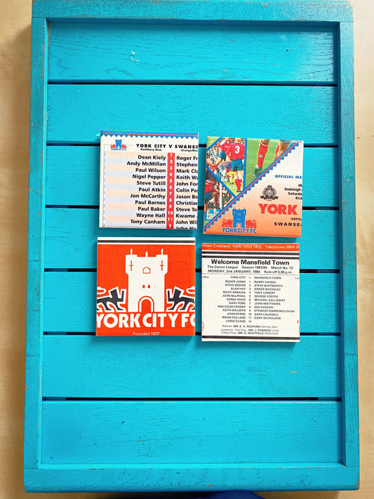 Vintage York City Football Programme Coasters. Upcycled Football Gift. Man Cave Home Decor. Retro Football Gift for Dad.