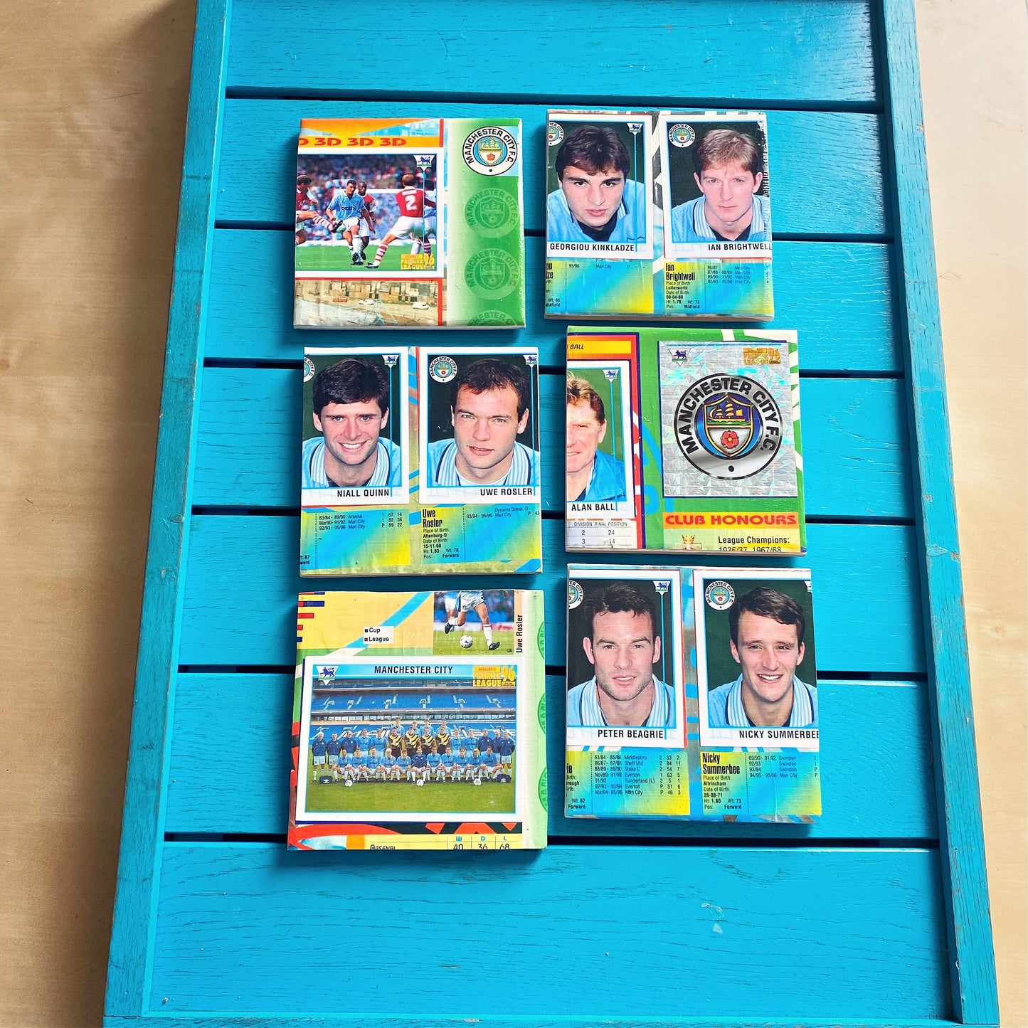 Vintage Sticker Book Manchester City Football Coasters. Upcycled Football Gift. Man Cave Home Decor Retro Football Gift for Dad Man City 90s