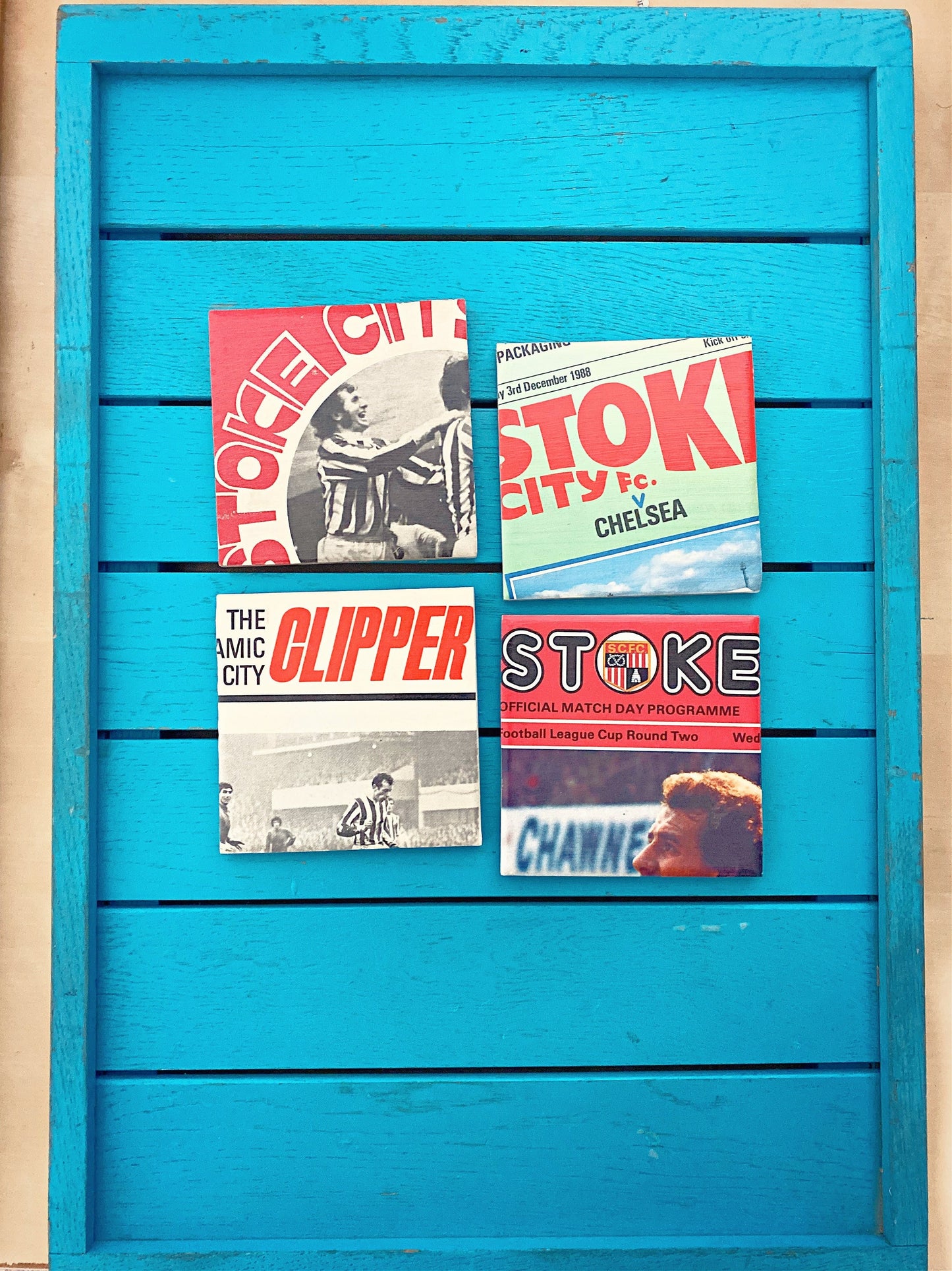 Vintage Stoke City Football Programme Coasters. Upcycled Football Gift. Man Cave Home Decor. Retro Football Gift for Dad.