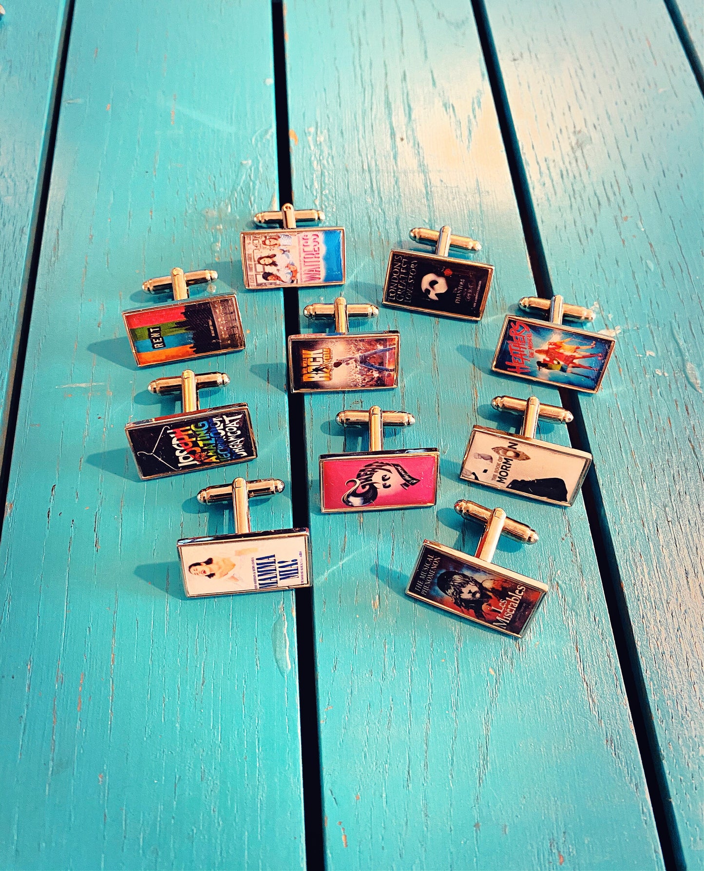 Musical Theatre Programme Cover Cufflinks. Theatre Playbill Gift. Actor Performer Present Musicals Hamilton Wicked Les Mis Six Heathers Rent