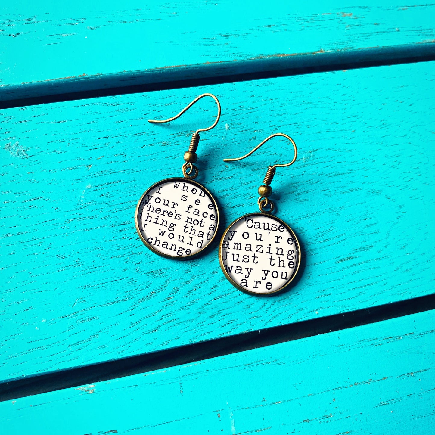 Song Lyrics Earrings - Unique and personal gift - Valentines Day gift for her - Wedding jewellery, bride, bridesmaid. First Dance. Love Song