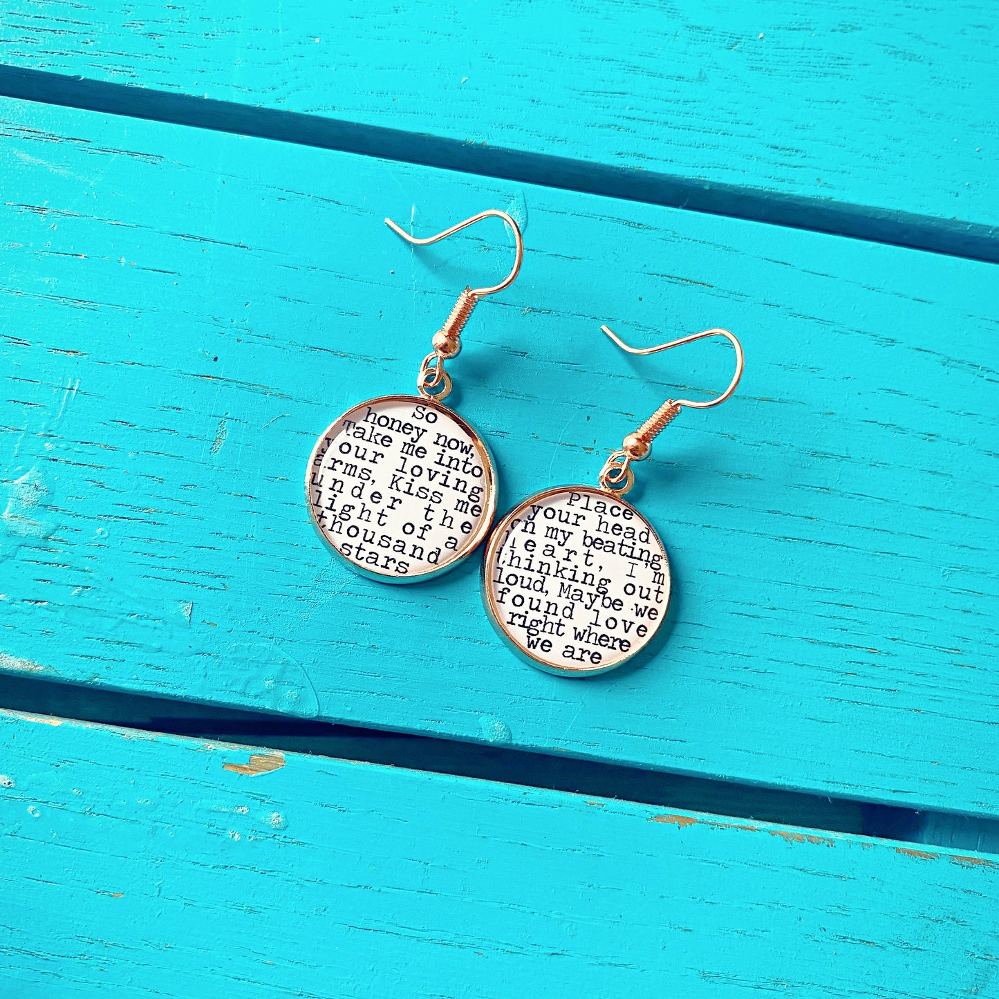 Song Lyrics Earrings - Unique and personal gift - Valentines Day gift for her - Wedding jewellery, bride, bridesmaid. First Dance. Love Song