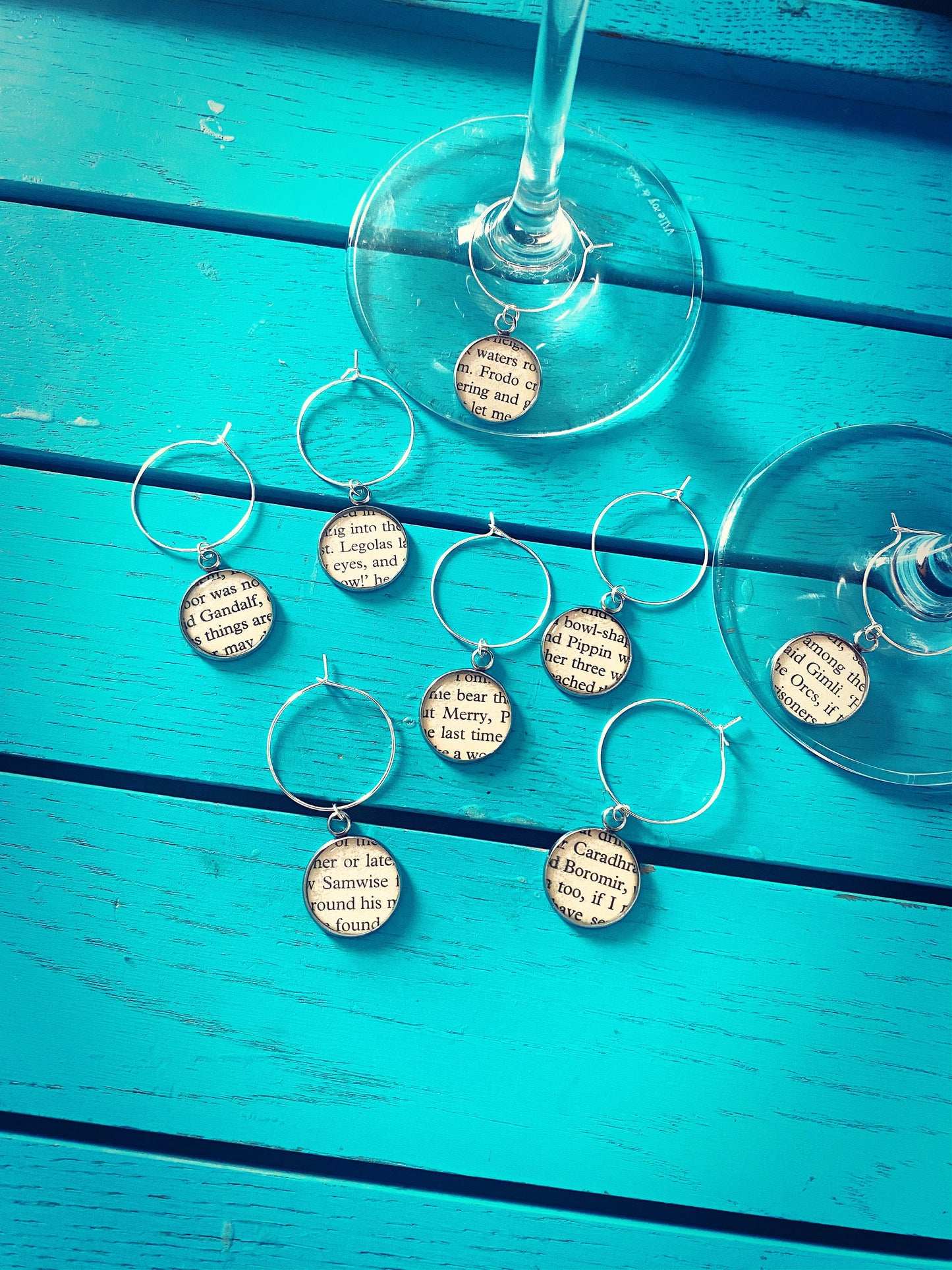 Book Page Wine Charms. Upcycled Personalised Wine Charms. Famous characters. Classic Novels. Literature Gift. Bookworm.