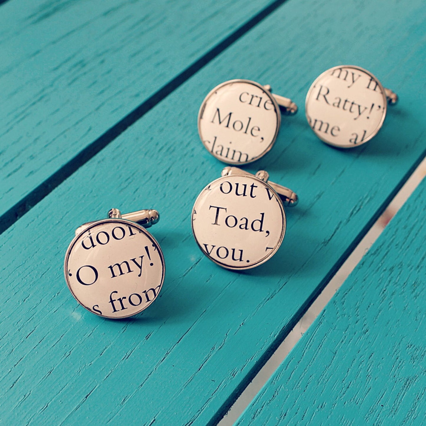 Wind in the Willows Recycled Book Page Cufflinks - Mole Ratty Mr Toad O My! Upcycled gift. Nostalgic. Gift for Dad. Vintage book. Wedding.