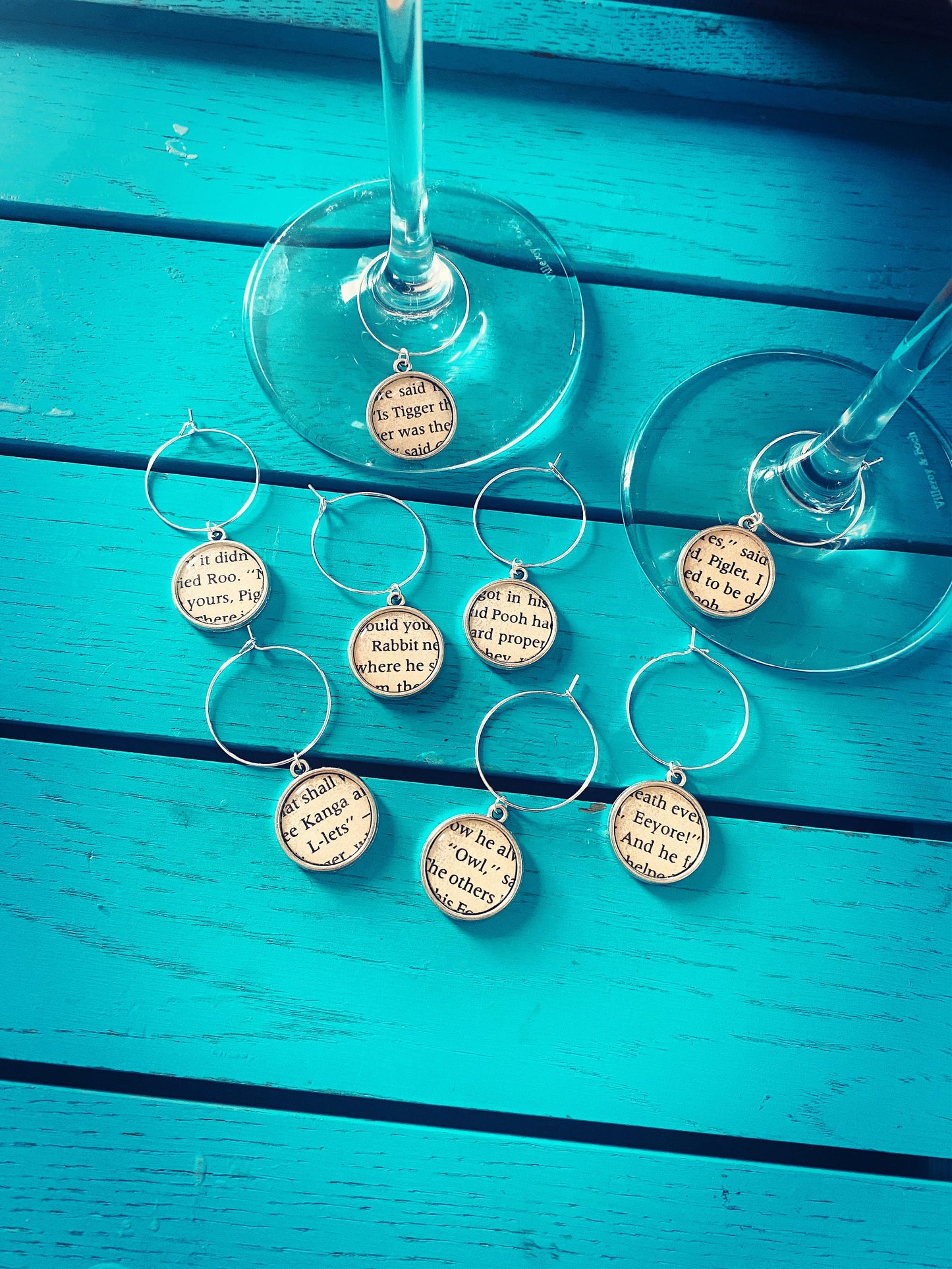 Book Page Wine Charms. Upcycled Personalised Wine Charms. Famous characters. Classic Novels. Literature Gift. Bookworm.