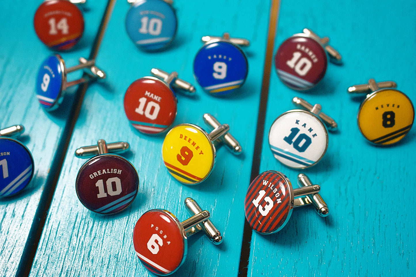 Football shirt cufflinks. Personalised name and number. Favourite player/ Your name. Premier League. Arsenal. Liverpool. Man Utd. Spurs.