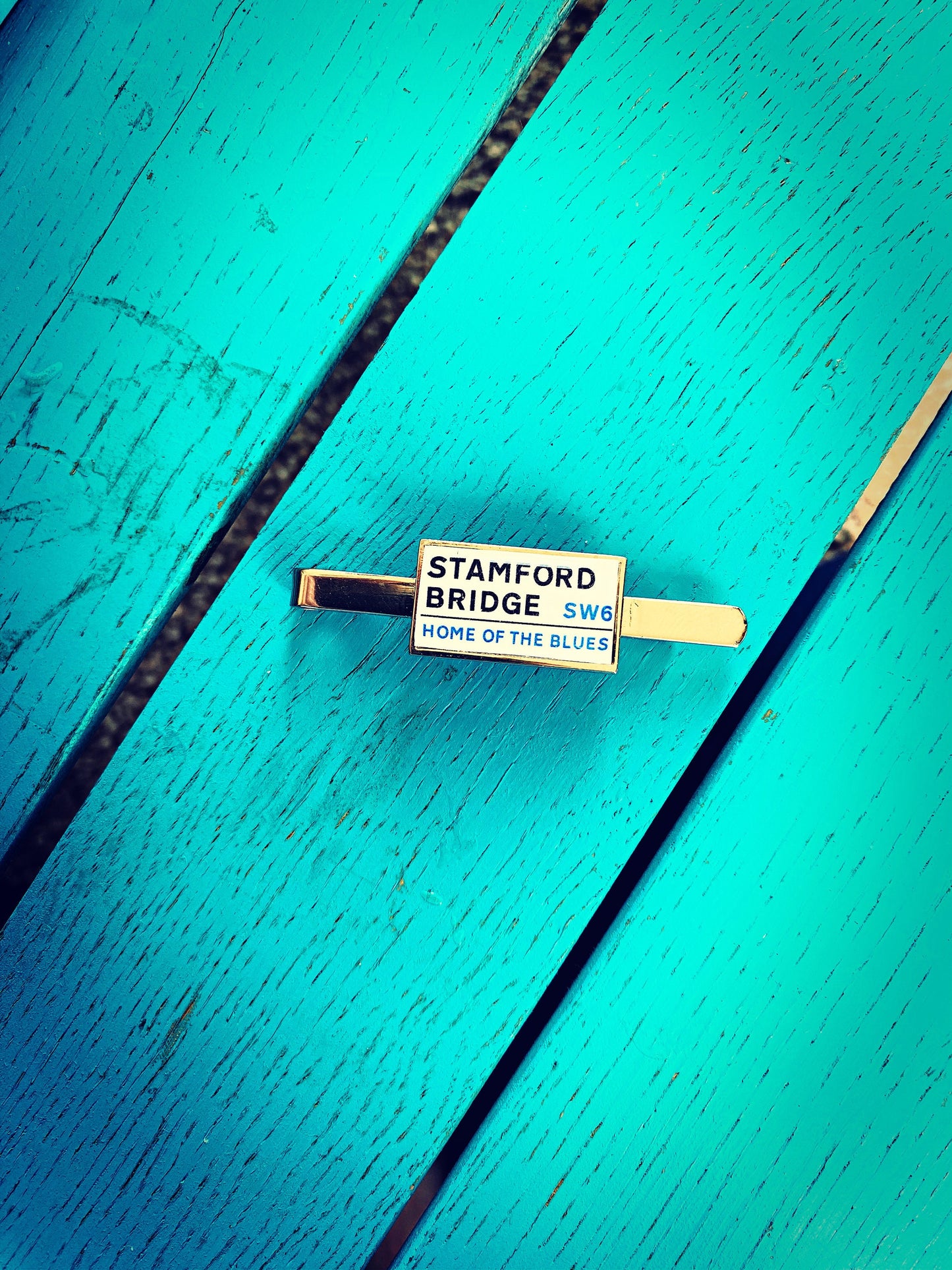 Chelsea Football Stadium Cufflinks. Stamford Bridge Stadium. Gift for Chelsea Fan. Road Sign Tie Bar. Personalised Street Name.
