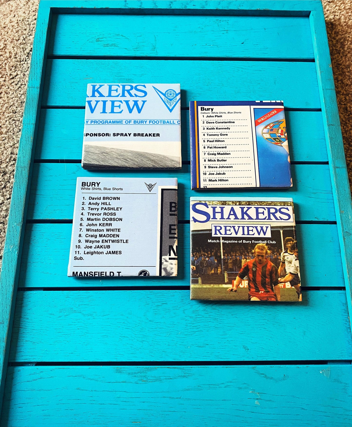 Vintage Bury Football Programme Coasters. Upcycled Football Gift. Man Cave Home Decor. Retro Football Gift for Dad.