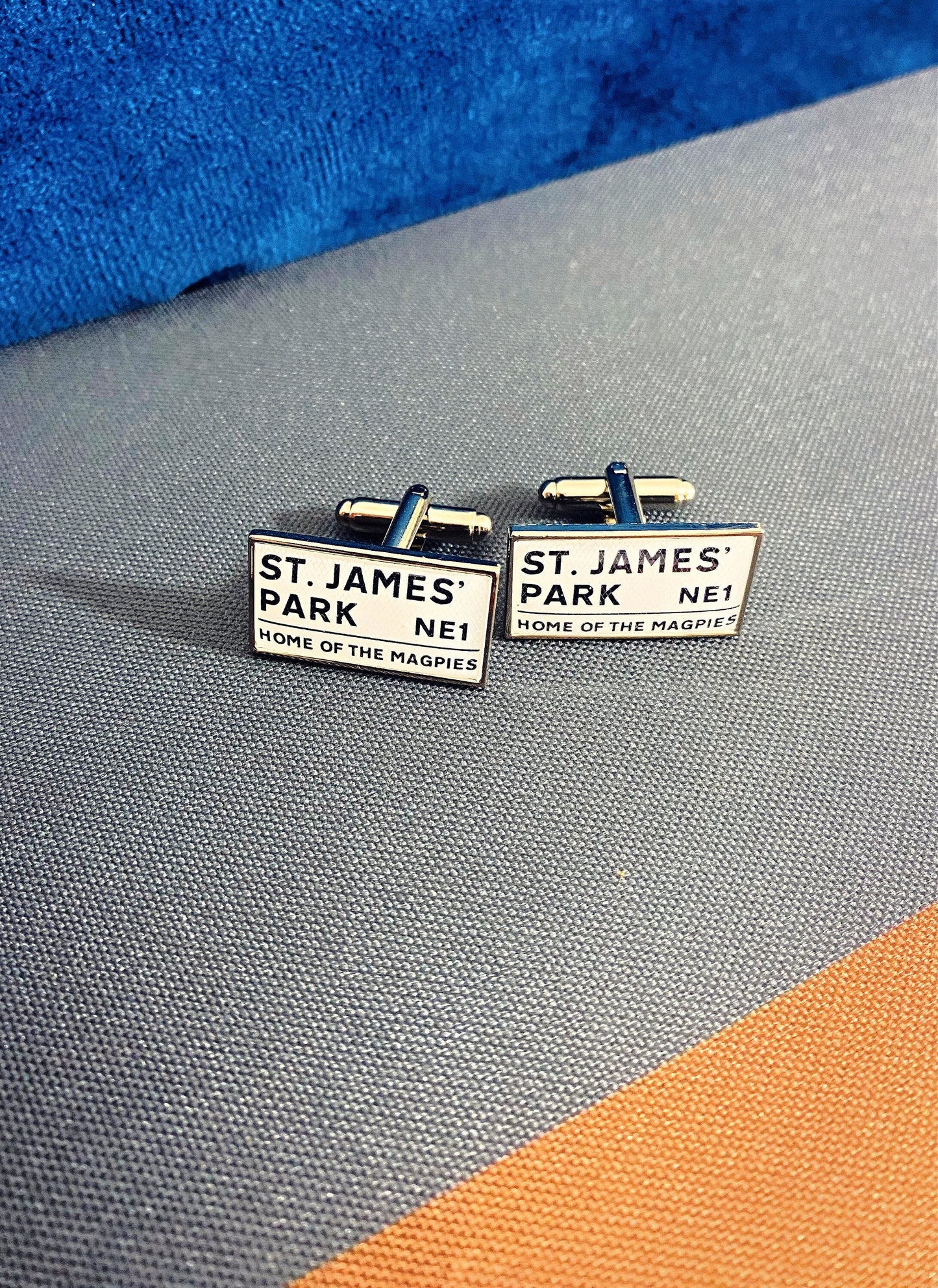 Newcastle Football Stadium Cufflinks. St James' Park Stadium. Gift for Magpies Fan. Road Sign Tie Bar. Personalised Street Name.