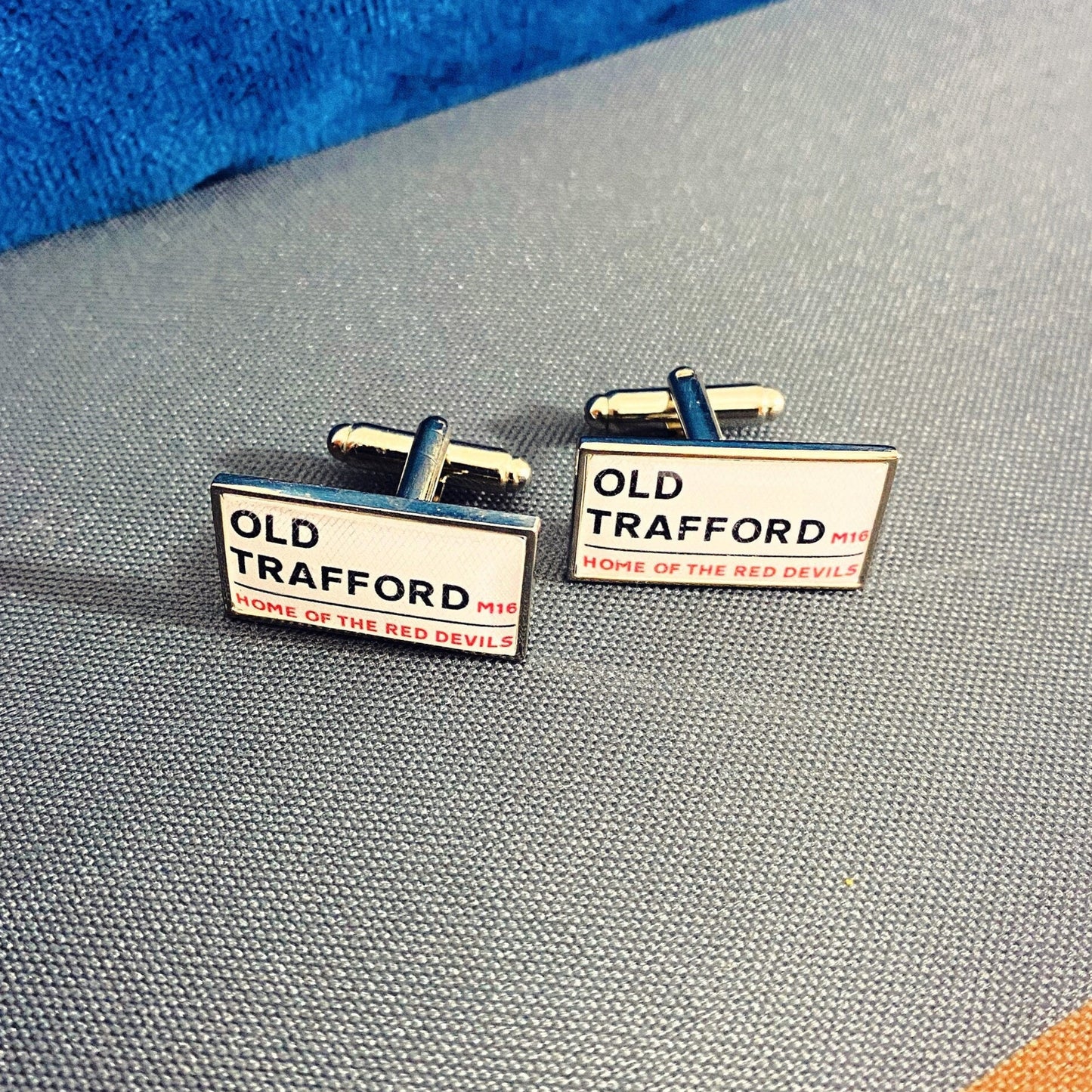Manchester United Football Stadium Cufflinks. Old Trafford Stadium. Gift for Man Utd Fan. Road Sign Tie Bar. Personalised Street Name.